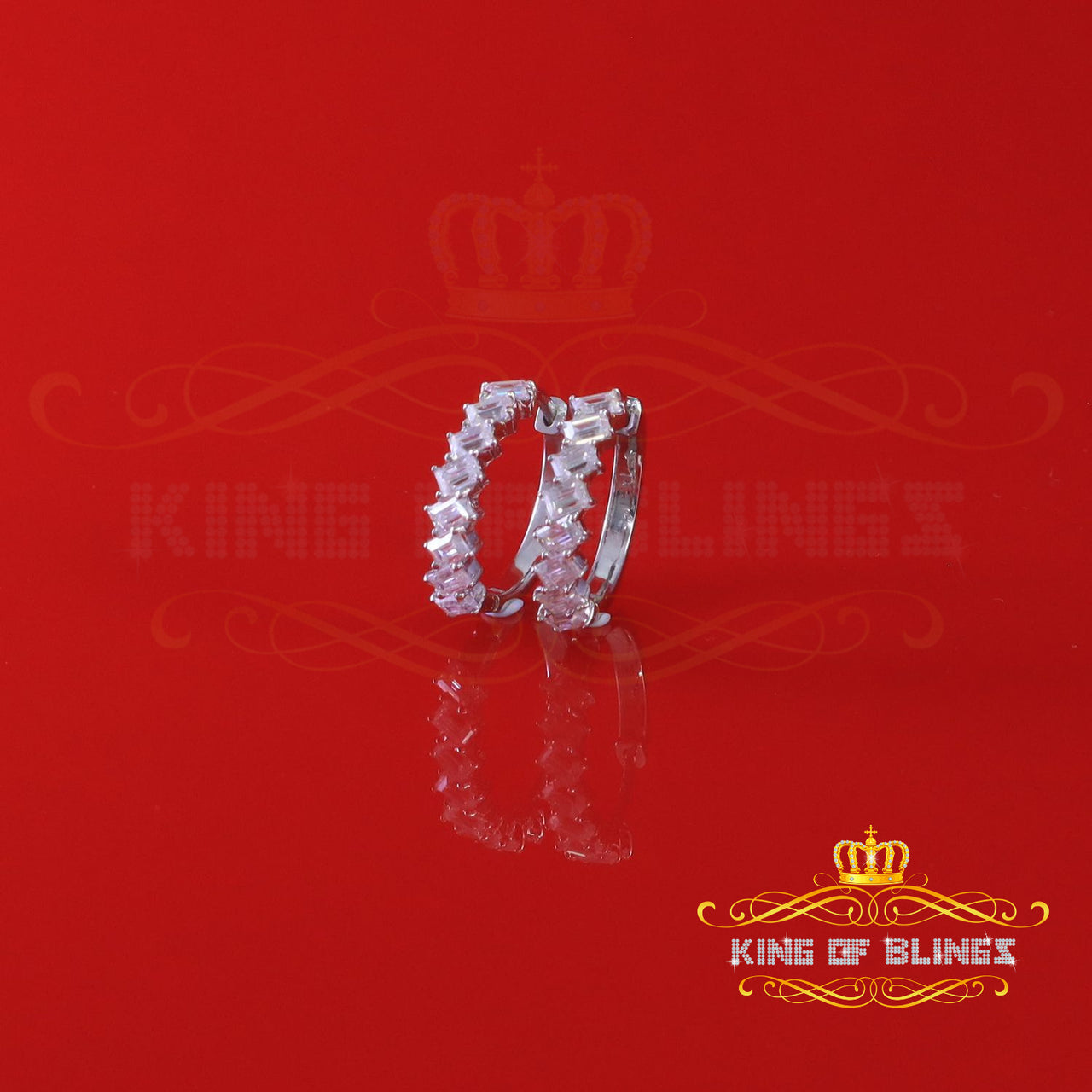 King of Bling's 1.48 ct Moissanite Baugutte White 925 Sterling Silver Women's Hoop Earrings