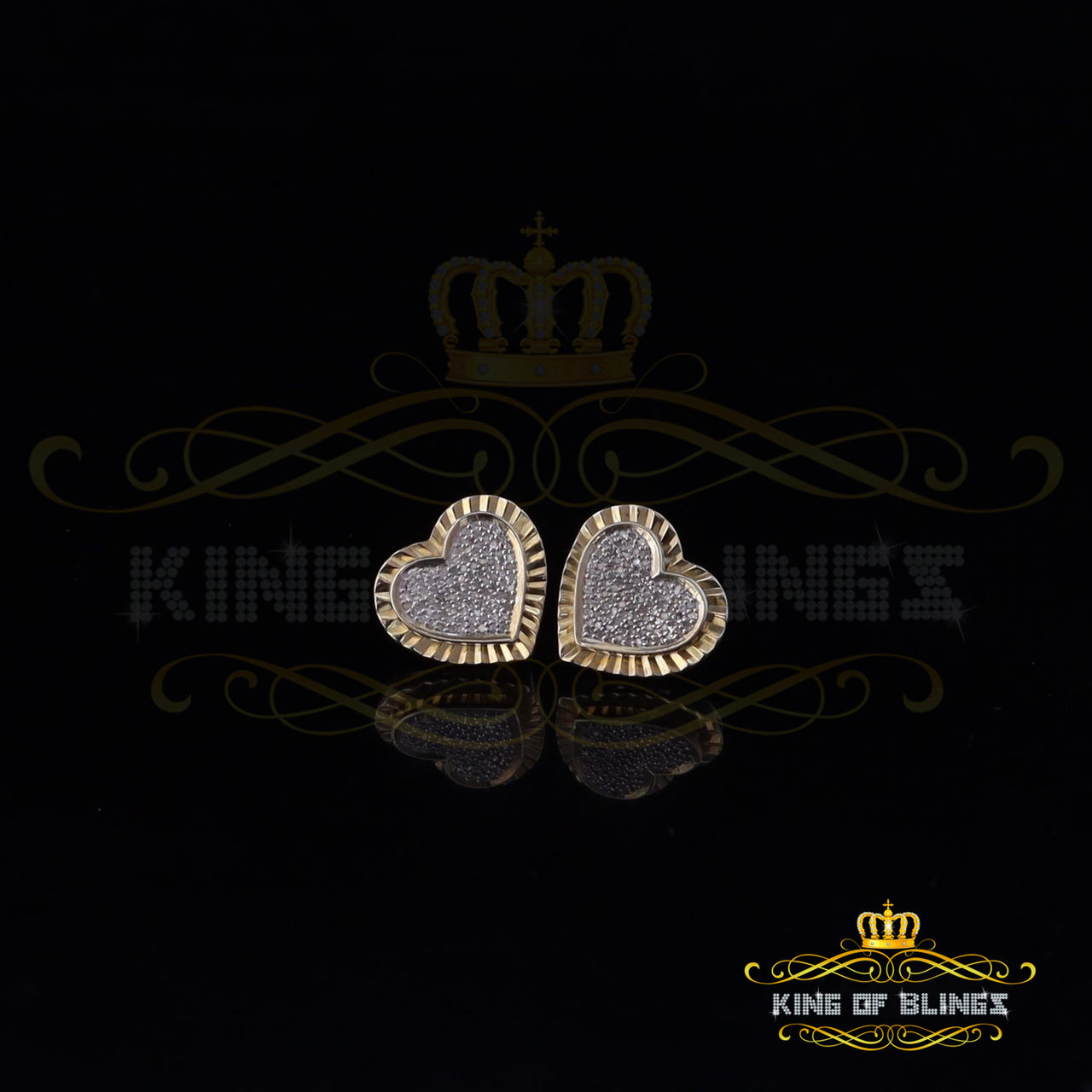 King of Blings-925 Yellow Silver 0.50ct Genuine Diamond Women's /Men's Heart Style Earrings KING OF BLINGS