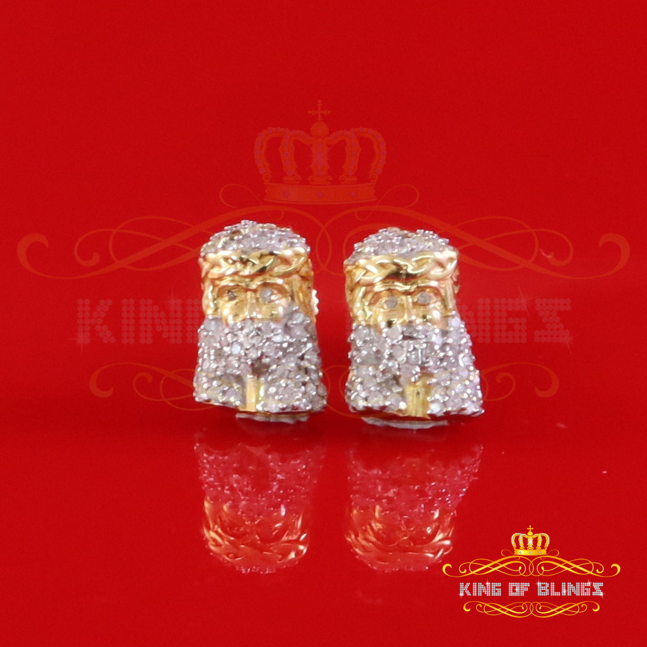 King of Blings-0.25ct Diamond 925 Sterling Silver Yellow for Men's & Women Stud Jesus Earrings King of Blings