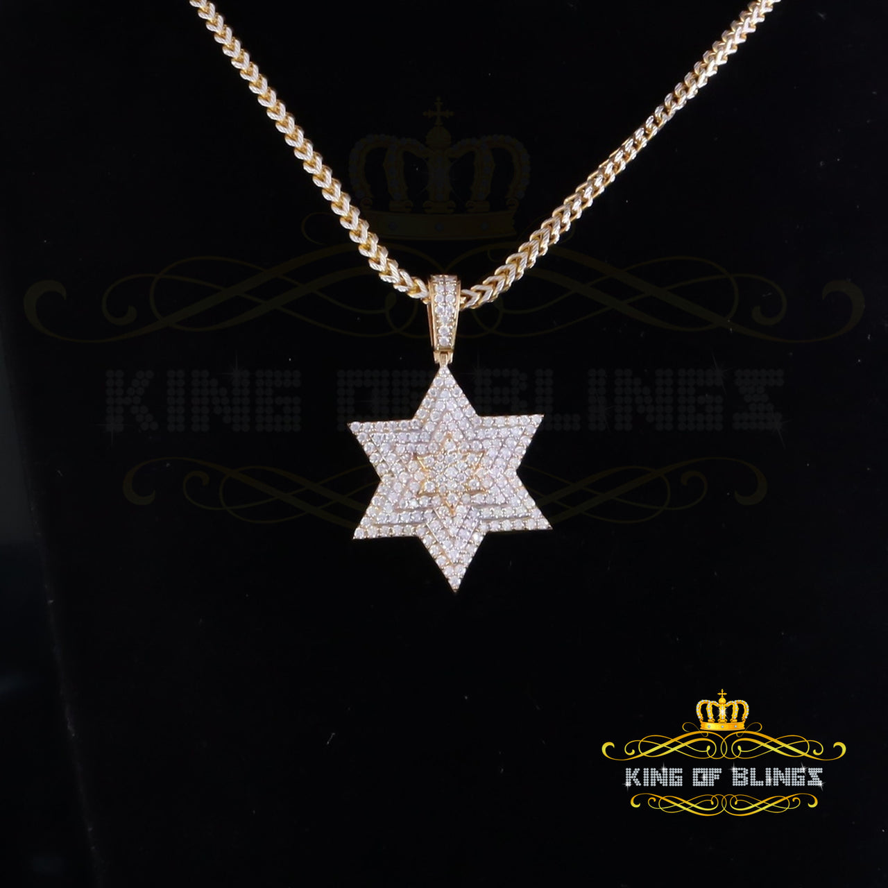 King Of Bling's 2.50ct VVS 'D' Moissanite Yellow Men's Six Pointed Star of David Silver Pendant KING OF BLINGS