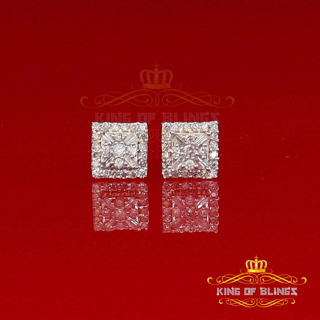 King Of Bling's 10K Real Yellow Gold with 0.75 CT Real Diamond Men's /Womens Square Stud Earring