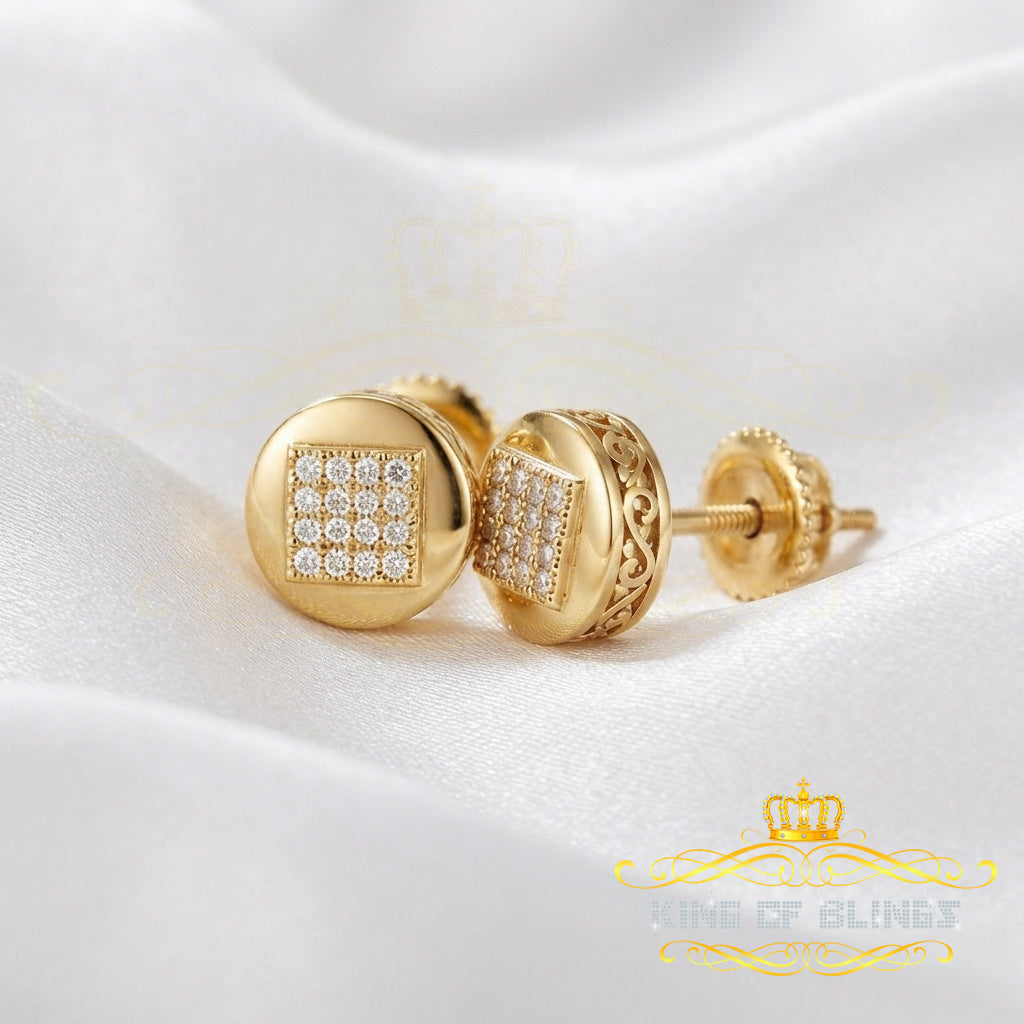 King Of Bling's 0.10ct Diamond 925 Sterling Silver Yellow For Women's & Men's Round Stud Earring KING OF BLINGS