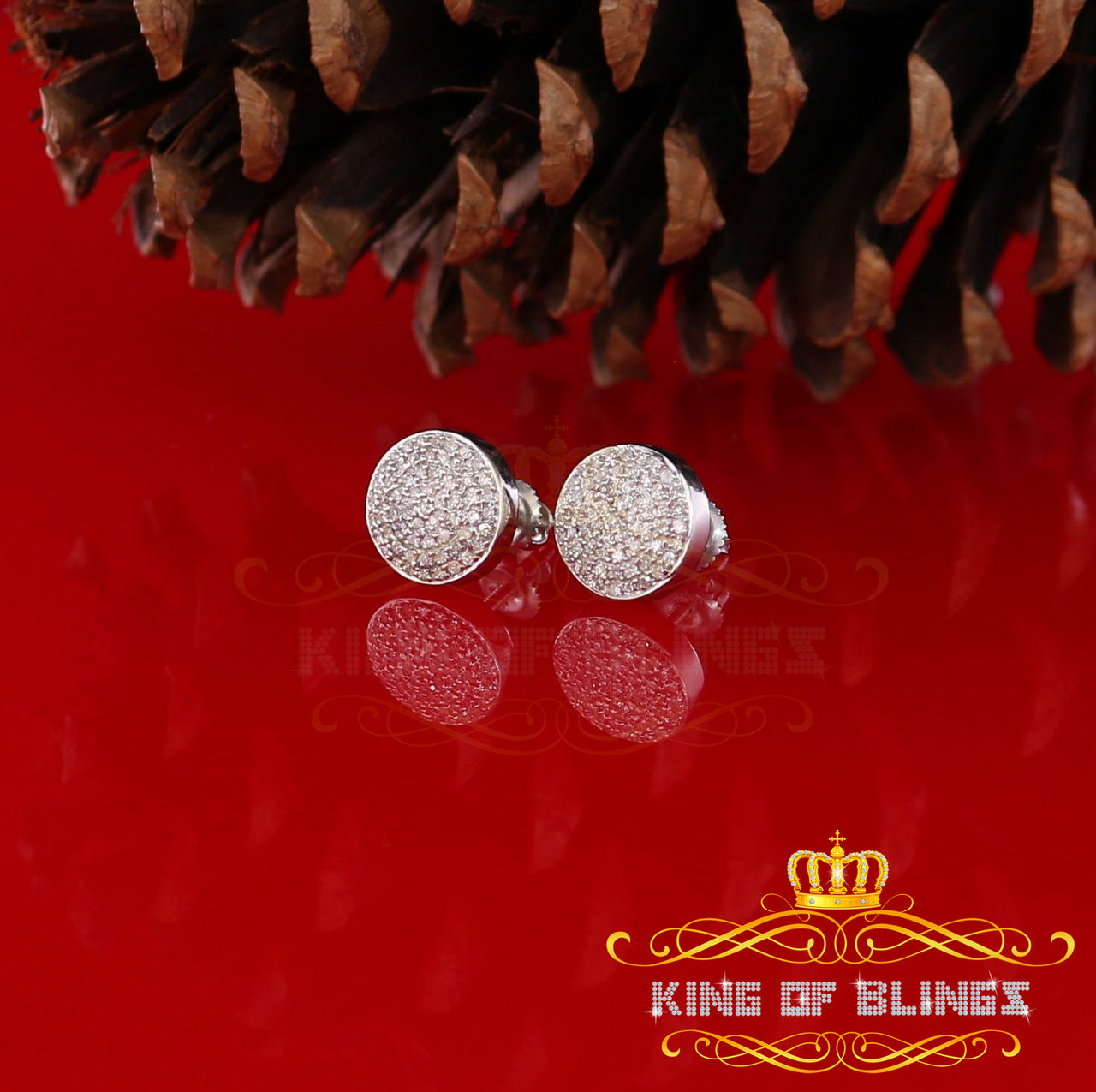 King Of Bling's 0.33ct Diamond 925 Sterling Silver White For Men's/Women's Stud Round Earrings