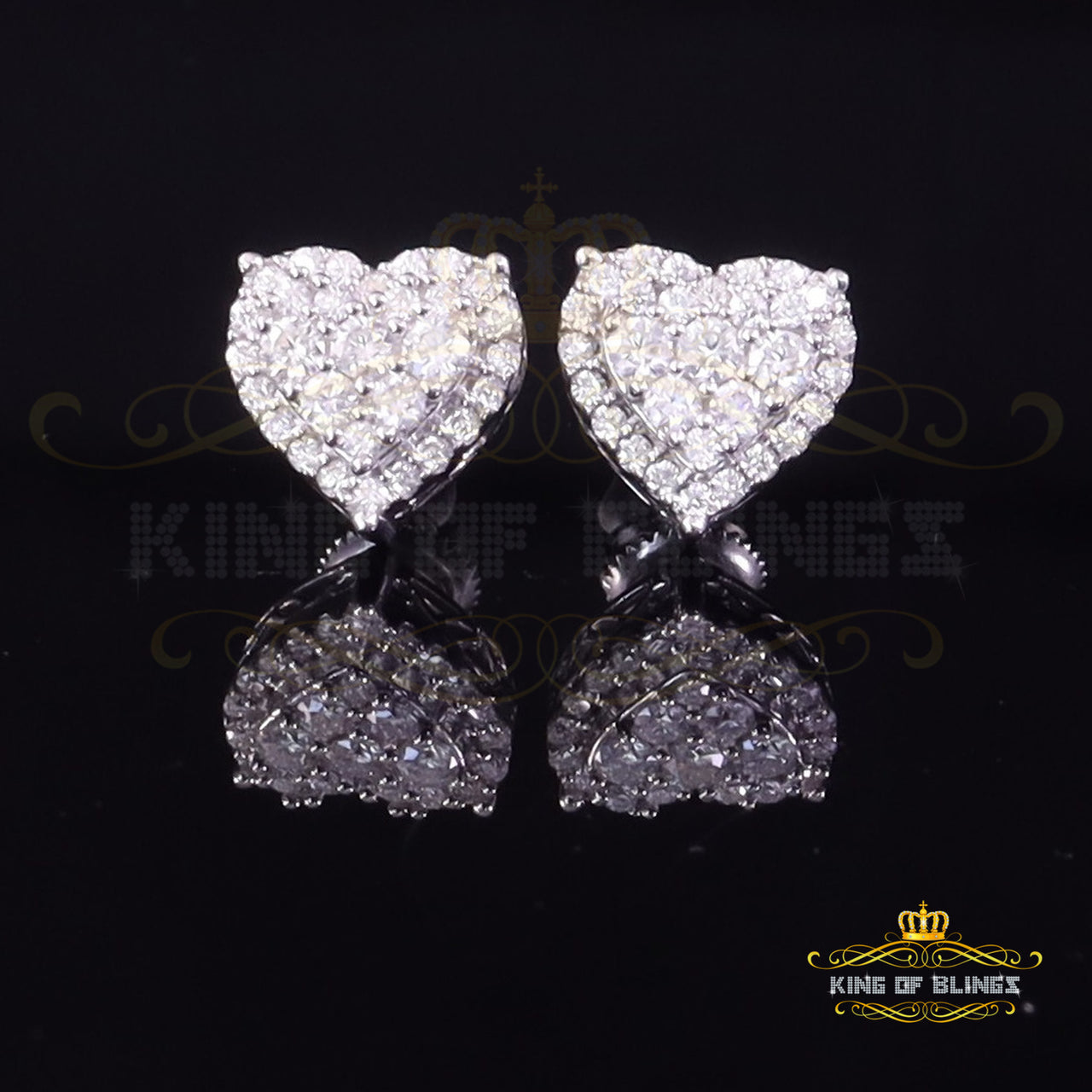 King of Bling's Men's/Womens 925 Silver White 1.25ct VVS 'D' Moissanite 3D Heart Stud Earrings KING OF BLINGS