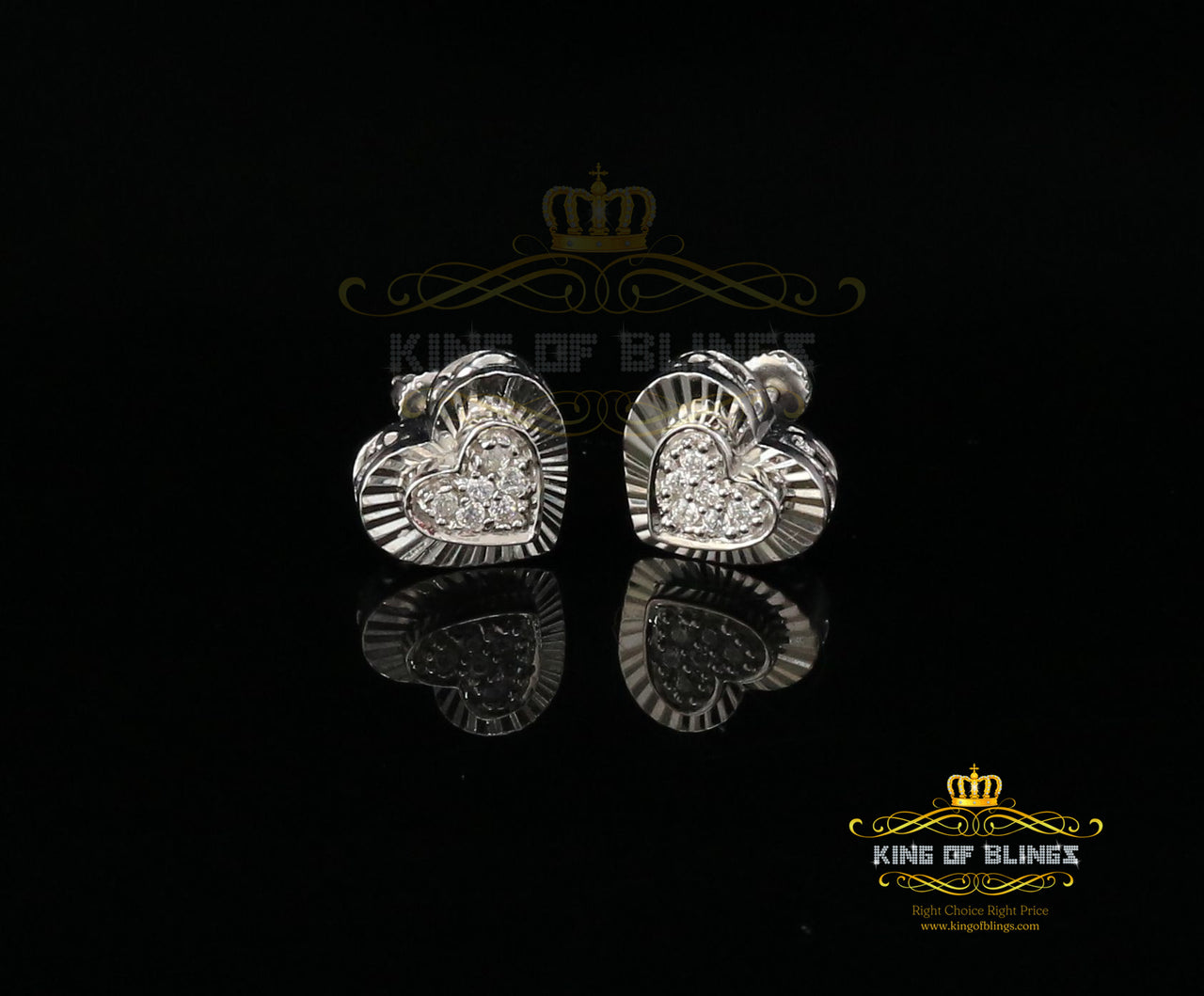 King of Blings- Aretes Para Hombre 925 White Silver 1.36ct Cubic Zirconia Heart Women's Earrings KING OF BLINGS
