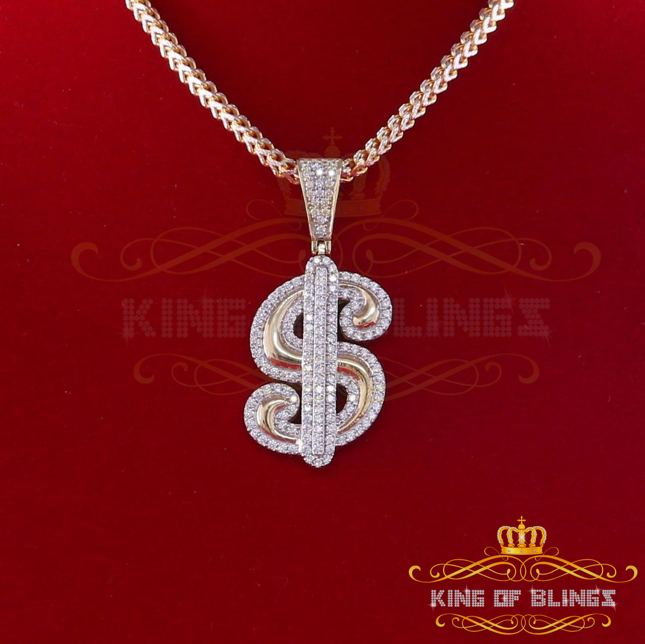 Yellow 925 Sterling Silver Dollar Sign Pendant with 3.05ct Cubic Zirconia Stone KING OF BLINGS