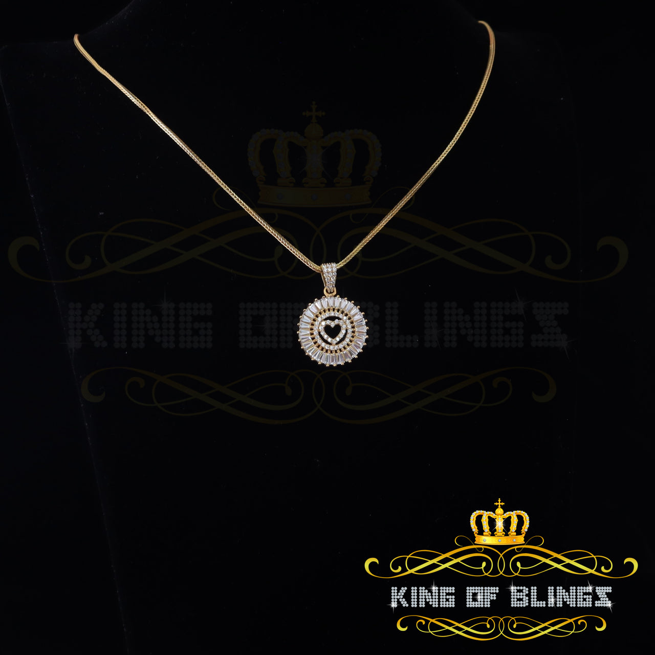 King Of Bling's Yellow Buggett Sterling Silver HEART Shape Pendant with 2.04ct Cubic Zirconia
