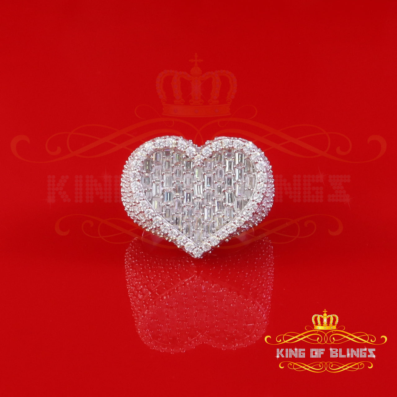 King of Bling's Men's/Womens 925 Silver White 7.00ct VVS 'D' Moissanite Stone Heart Rings SZ 10 King of Blings