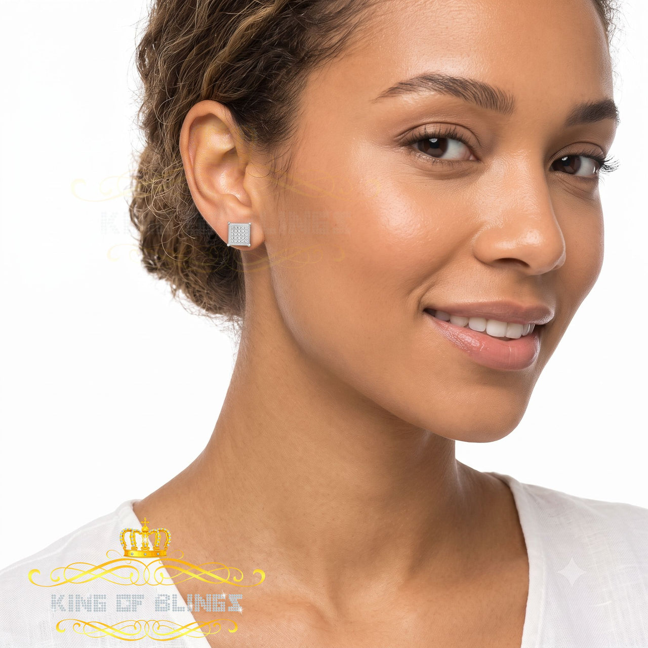 King Of Bling's 0.20ct Diamond Collection White 925 Sterling Silver Women & Men Square Earrings KING OF BLINGS