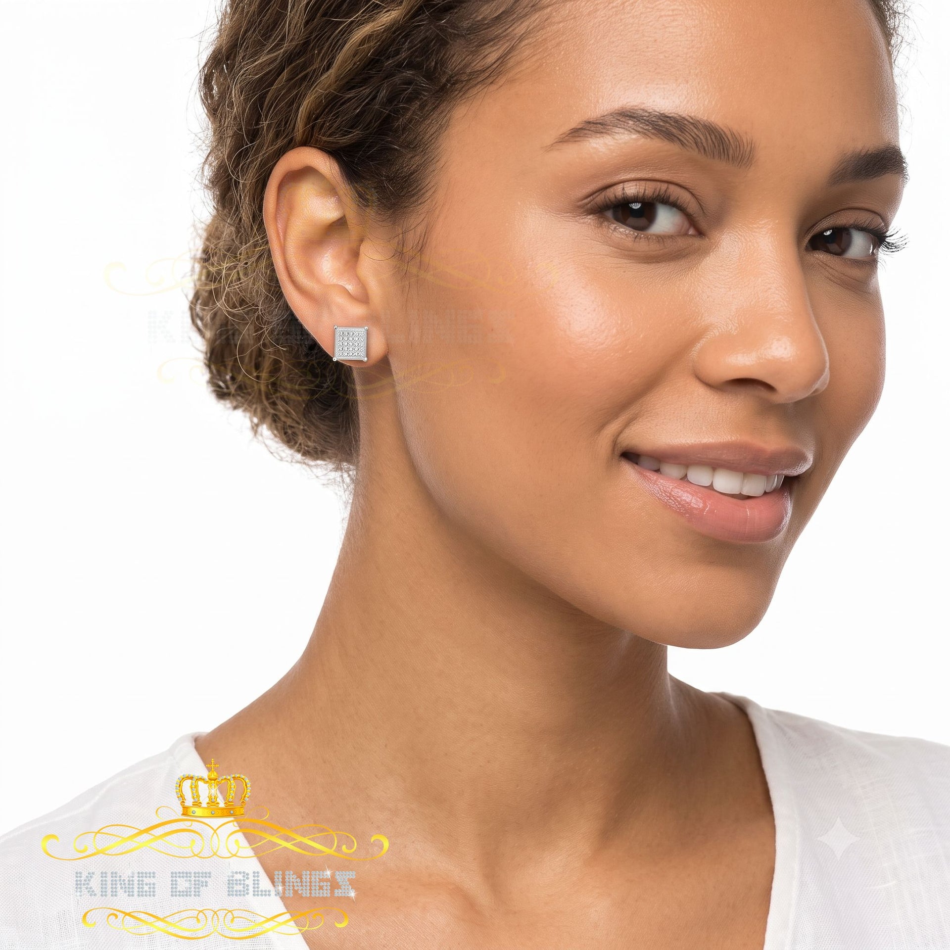 King Of Bling's 0.20ct Diamond Collection White 925 Sterling Silver Women & Men Square Earrings KING OF BLINGS