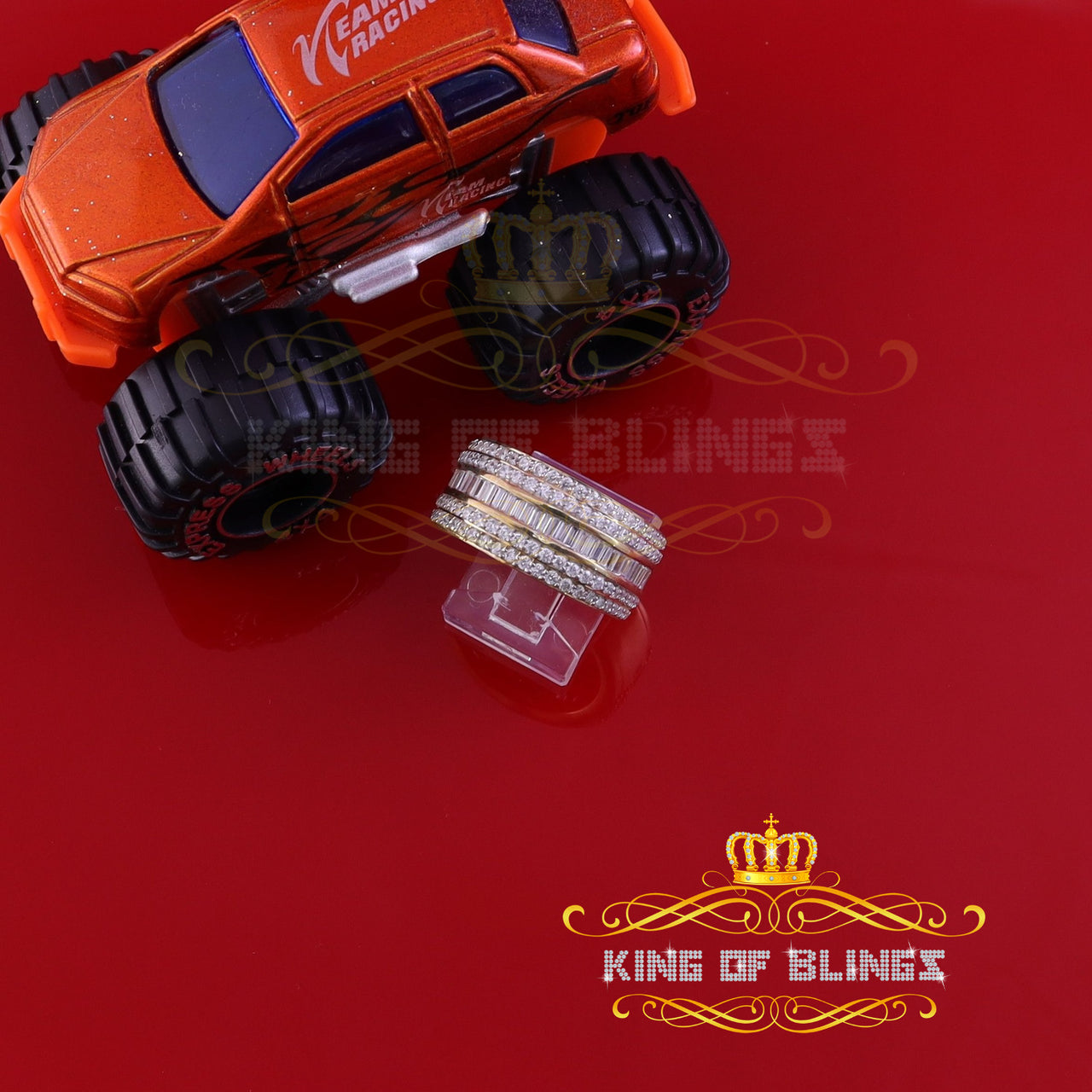 King Of Bling's Sterling Yellow Silver 4.50ct Cubic Zirconia Band Fashion Men's Ring Size 8.5