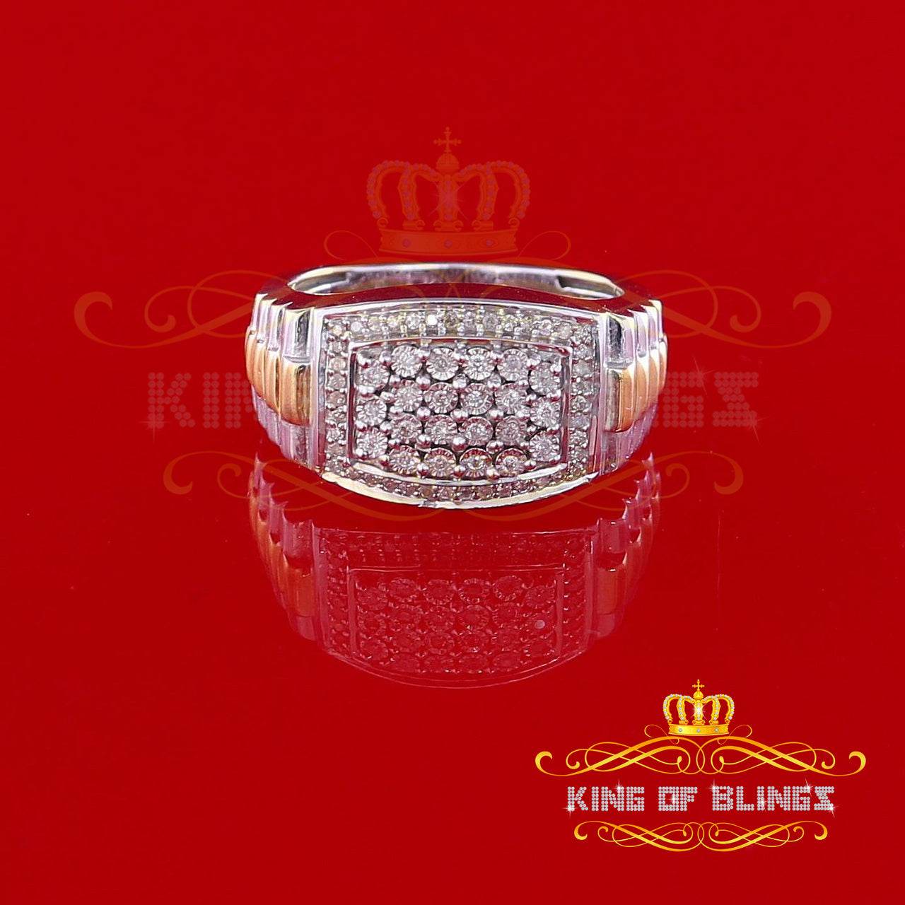 King Of Bling's 0.25 CT Real Diamond 925 Sterling White Silver Two Tone Shine Men's Ring Size 10