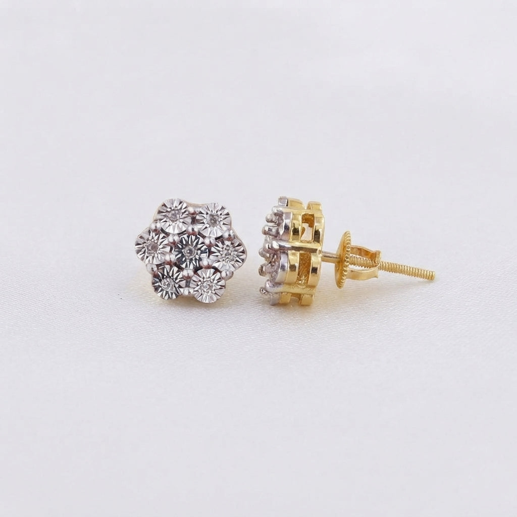 King Of Bling's 0.05ct Diamond Sterling Silver Yellow Floral Style Earrings For Men's & Women's KING OF BLINGS