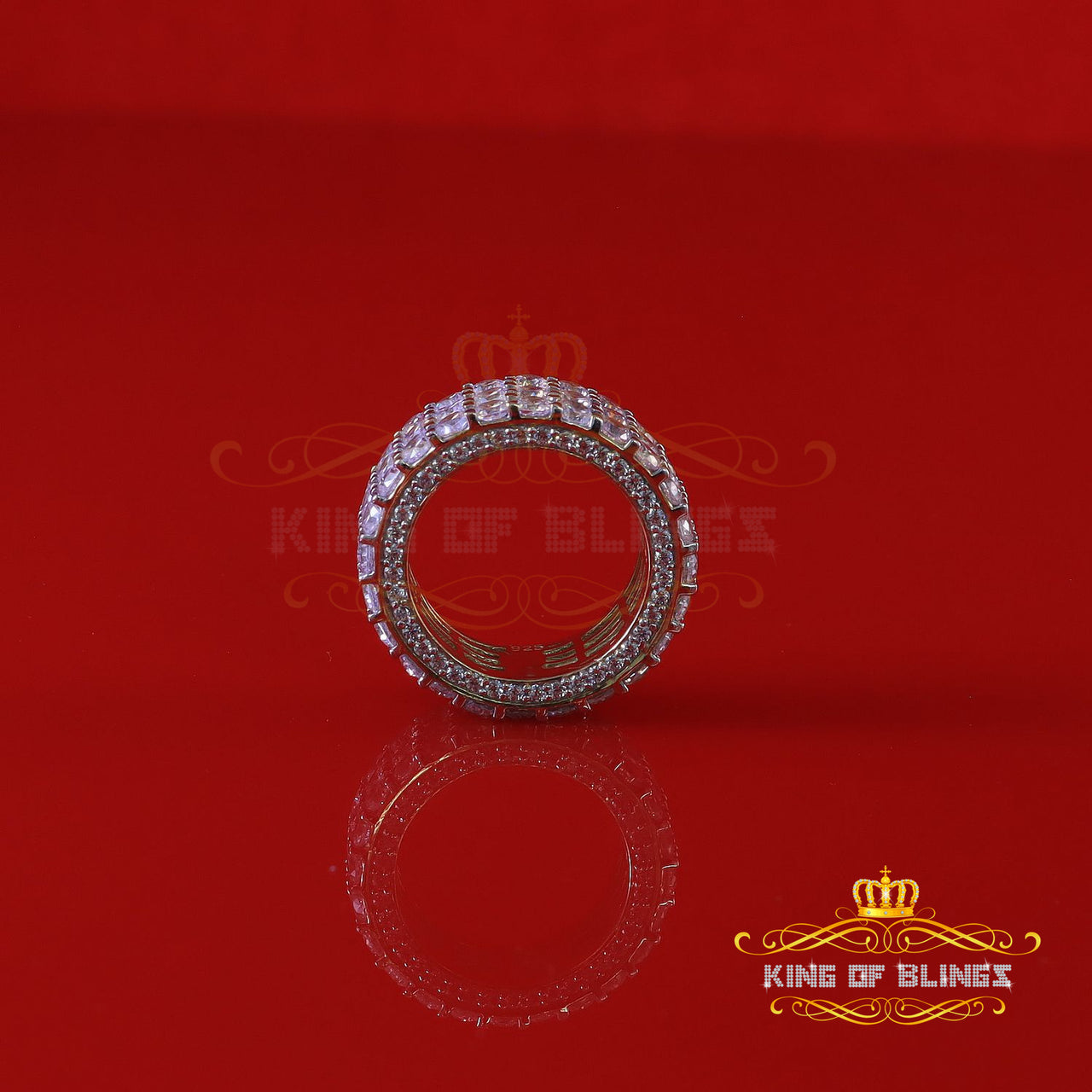 King Of Bling's 925 Sterling Yellow Silver 28.50ct Cubic Zirconia Eternity Men Ring Size 8