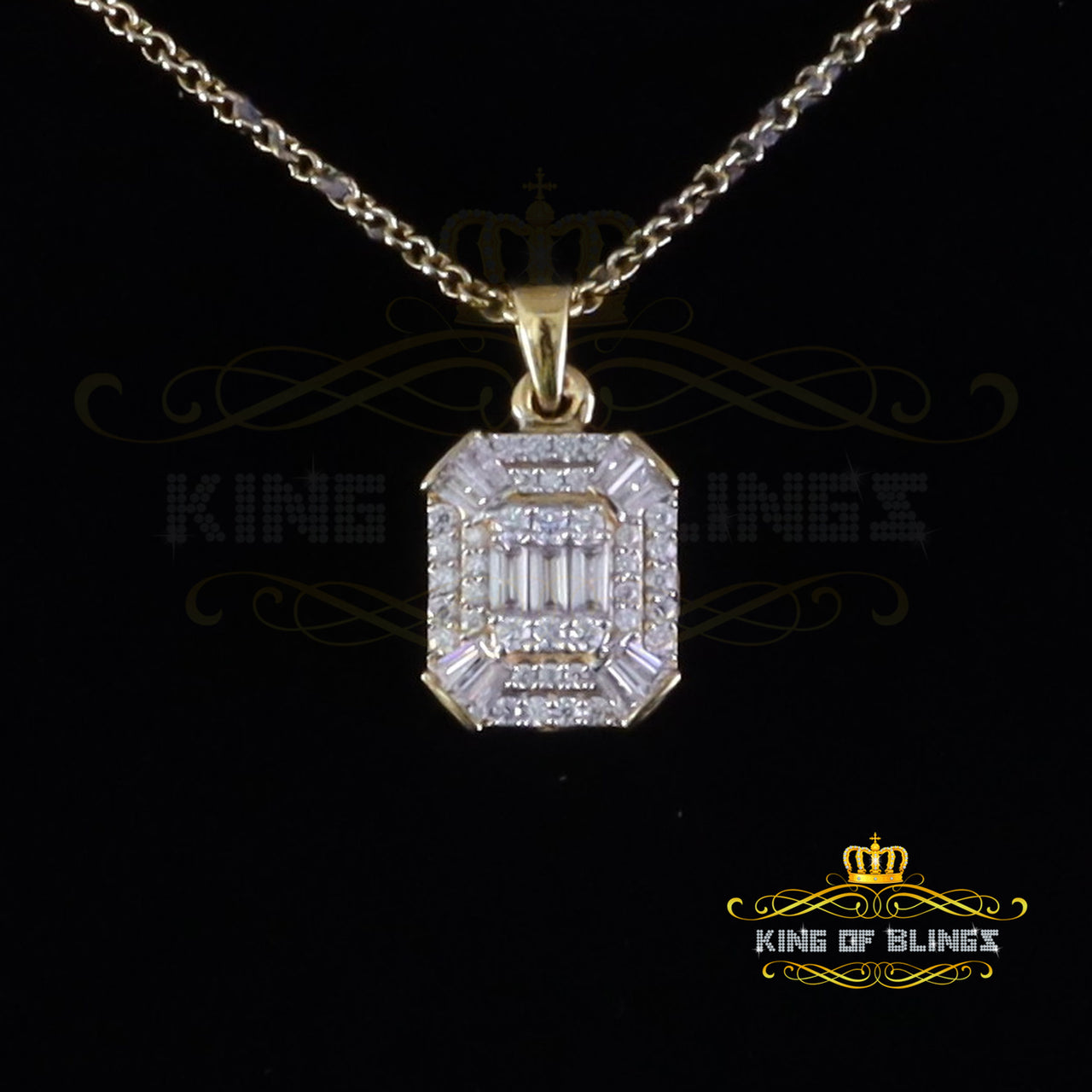 King Of Bling's 925 Yellow Silver 0.75ct VVS D Clr.Moissanite Square Pendant Men/ Women KING OF BLINGS