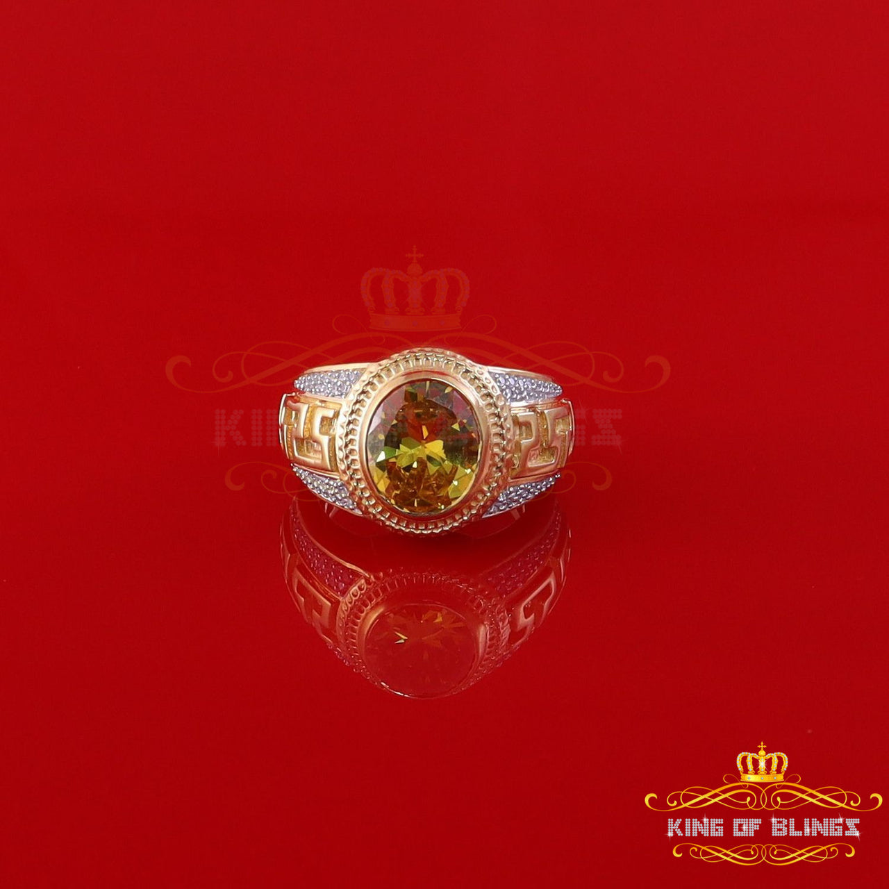 King Of Bling's 8.10ct Yellow Silver Oval Cubic Zirconia Men's Adjustable Ring From SZ 9 to 10