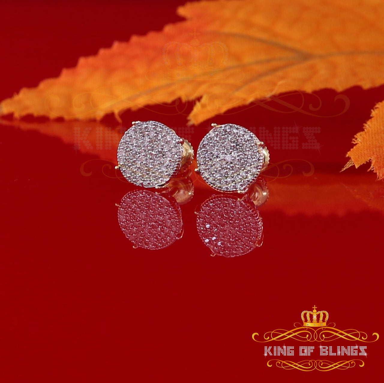 King Of Bling's 10K Real Yellow Gold Real Diamond 0.30CT Men's/Women's Round Stud Micro Earring