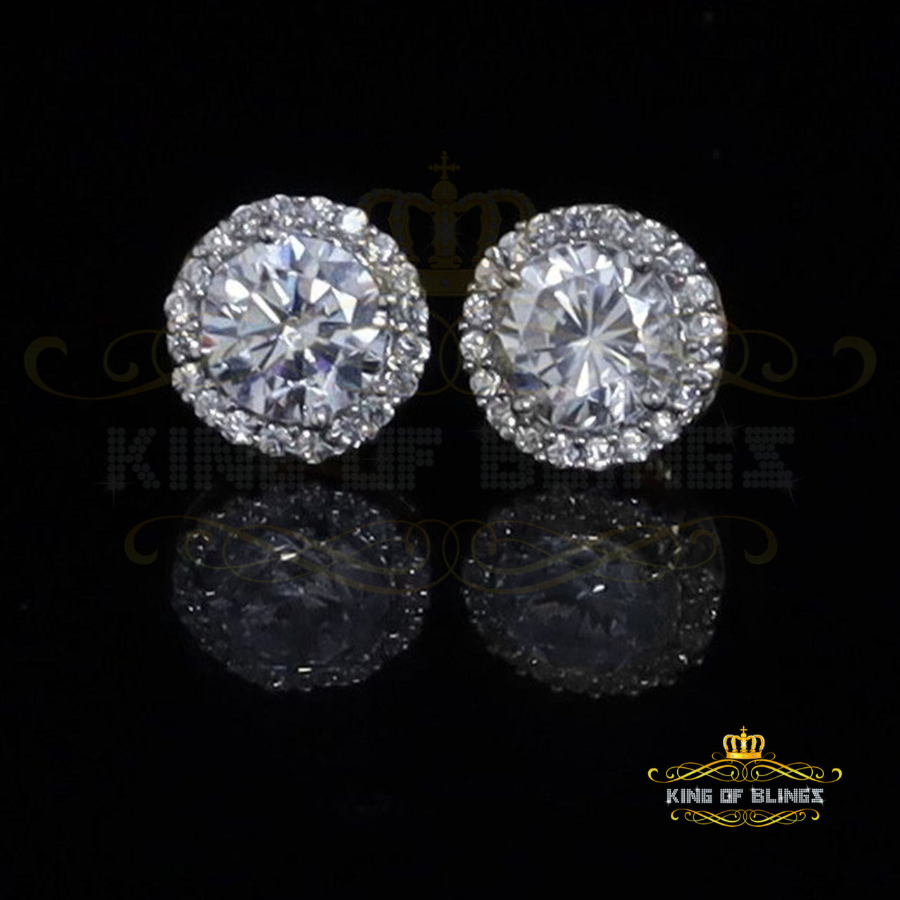 King of Blings- 925 White Silver 4.42ct Cubic Zirconia Women's & Men's Hip Hop Round Earrings KING OF BLINGS