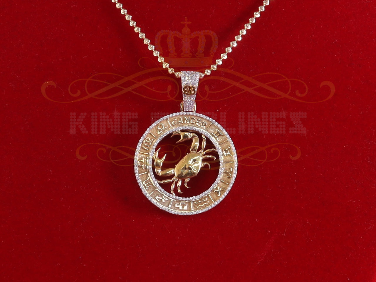 1.77ct Cubic Zirconia Sterling Yellow Silver CANCER Pendant For Men's & Women's KING OF BLINGS