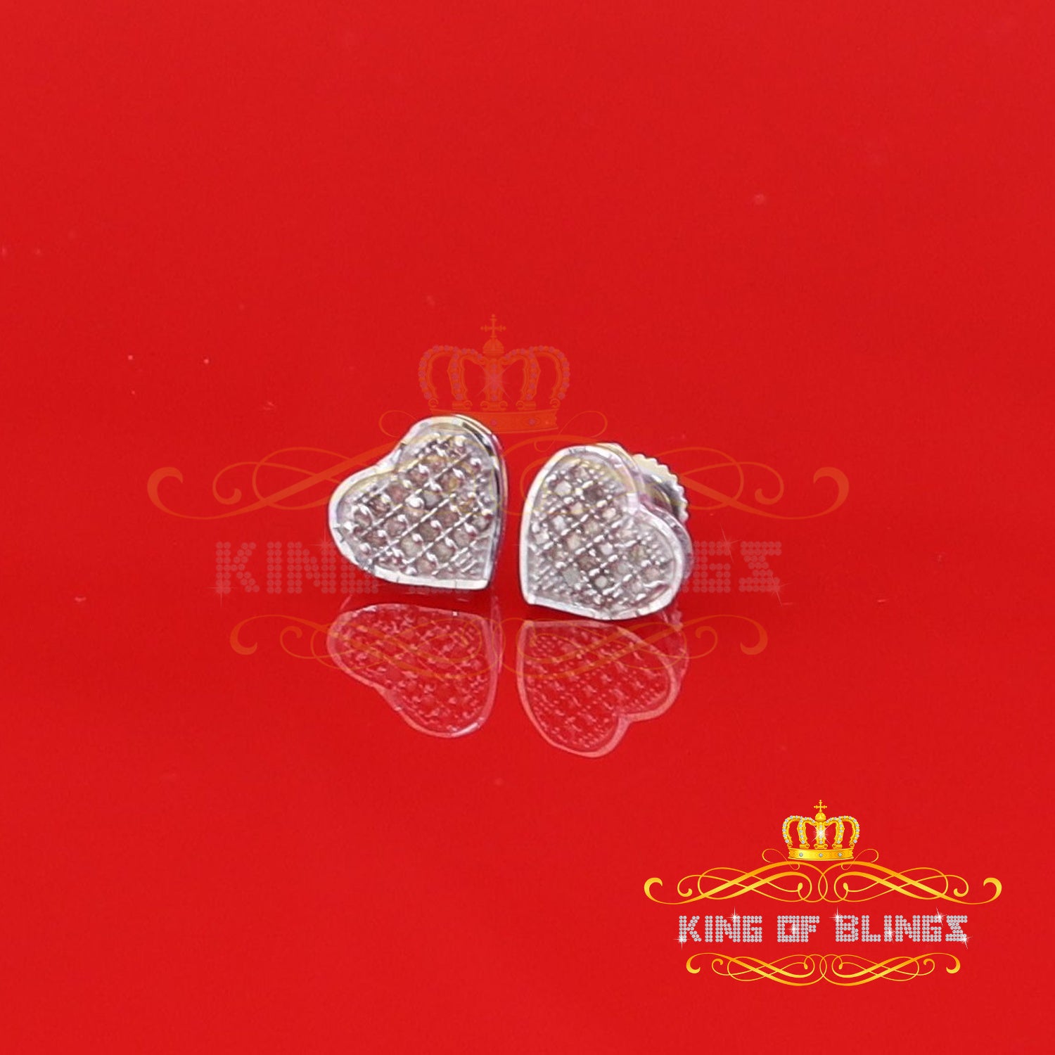 King Of Bling's 925 Sterling Silver 0.10ct Diamond Heart Earrings For Women White Stud For Men KING OF BLINGS