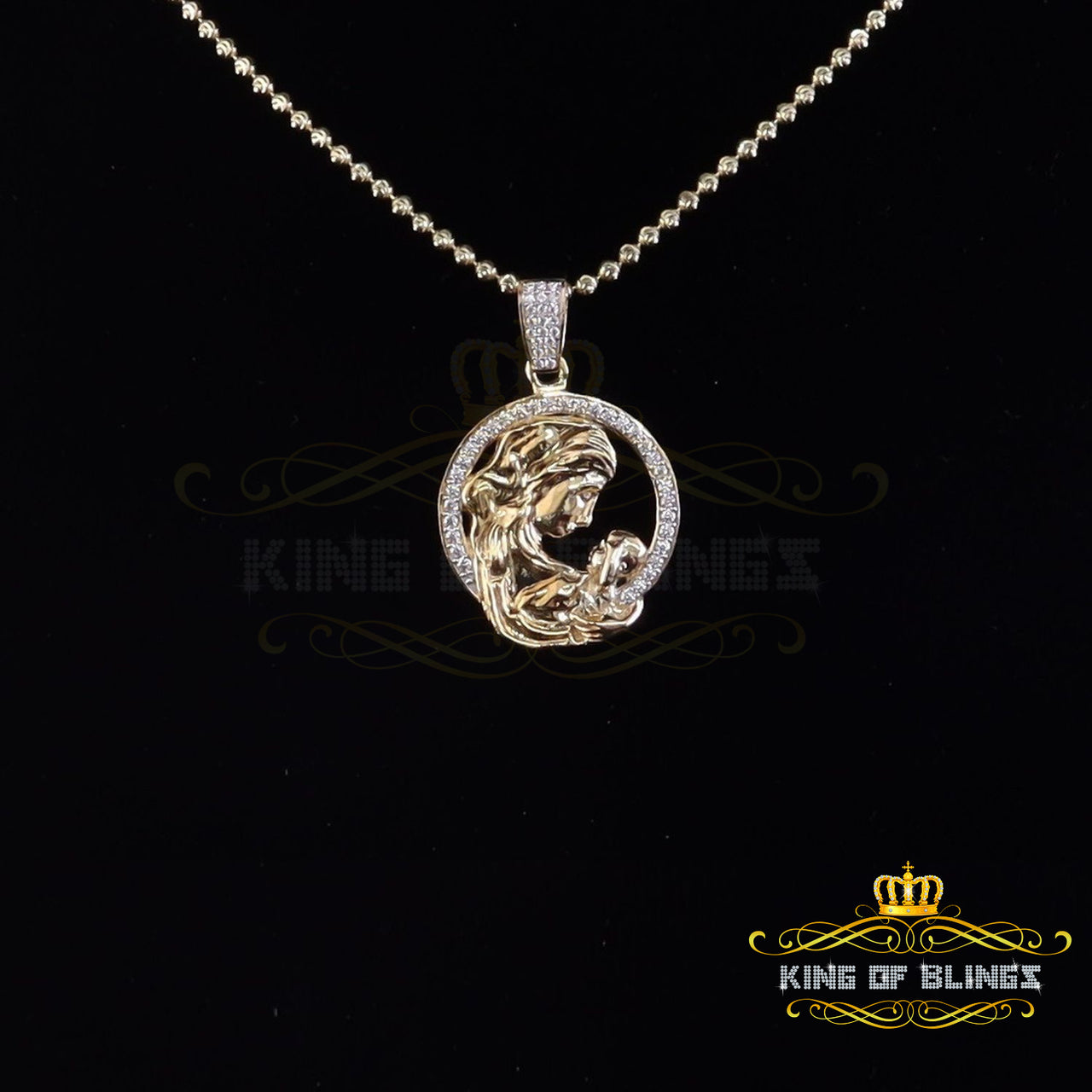 King Of Bling's DARLING MOM Pendant Special Offer Mothers Day Yellow Silver 0.50ct Cubic Zircon