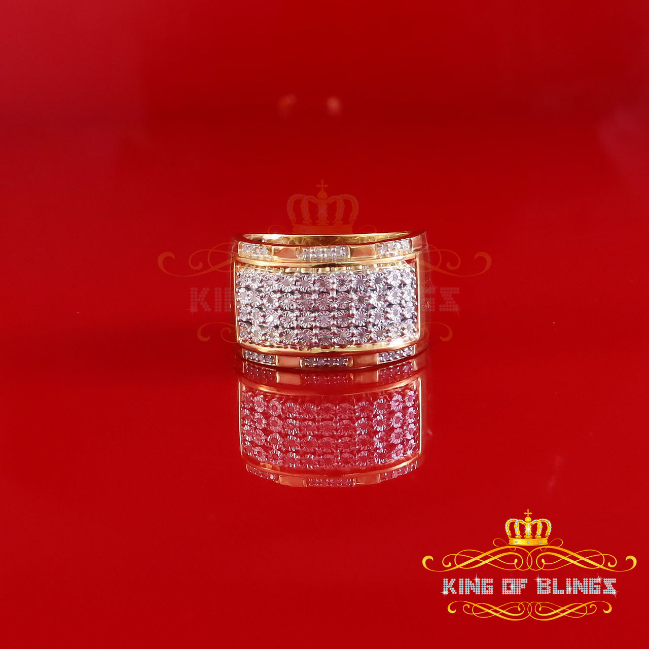 Big 0.25ct Real Diamond 925 Yellow Miracle set Silver Wide Men's Band Ring SZ10