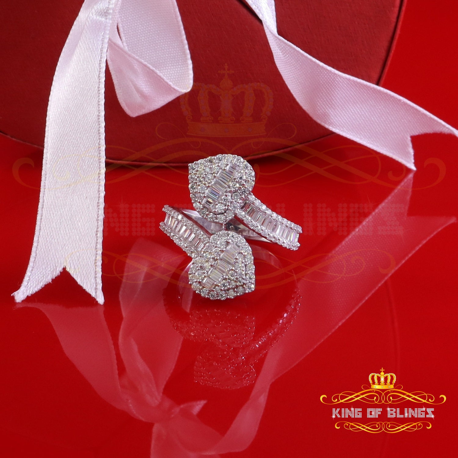 King of Bling's Womens 925 Silver White 2.00ct VVS 'D' Moissanite Tinny Heart Rings Size 8 King of Blings