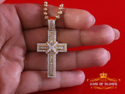 King Of Bling's Women's Yellow 925 Silver 2.0ct VVS D Clr. Moissanite Baguette Cross Pendant for KING OF BLINGS