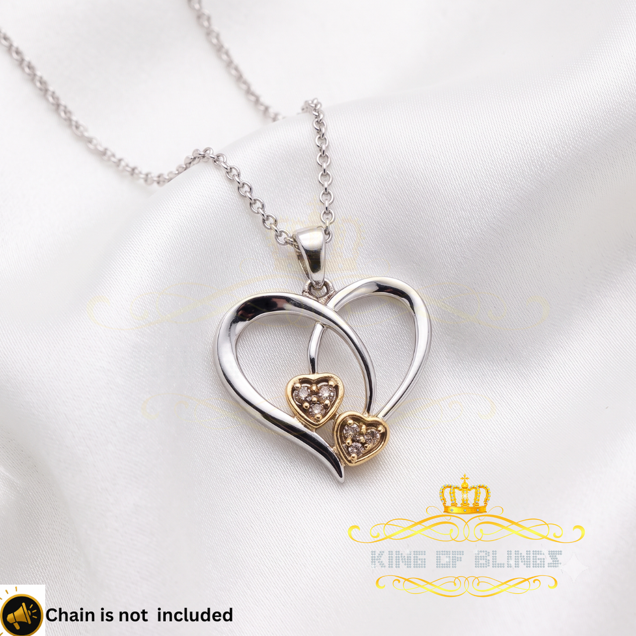 King Of Bling's 0.03CT Real Diamond Double HEART Sterling Silver with White Charm Pendant KING OF BLINGS