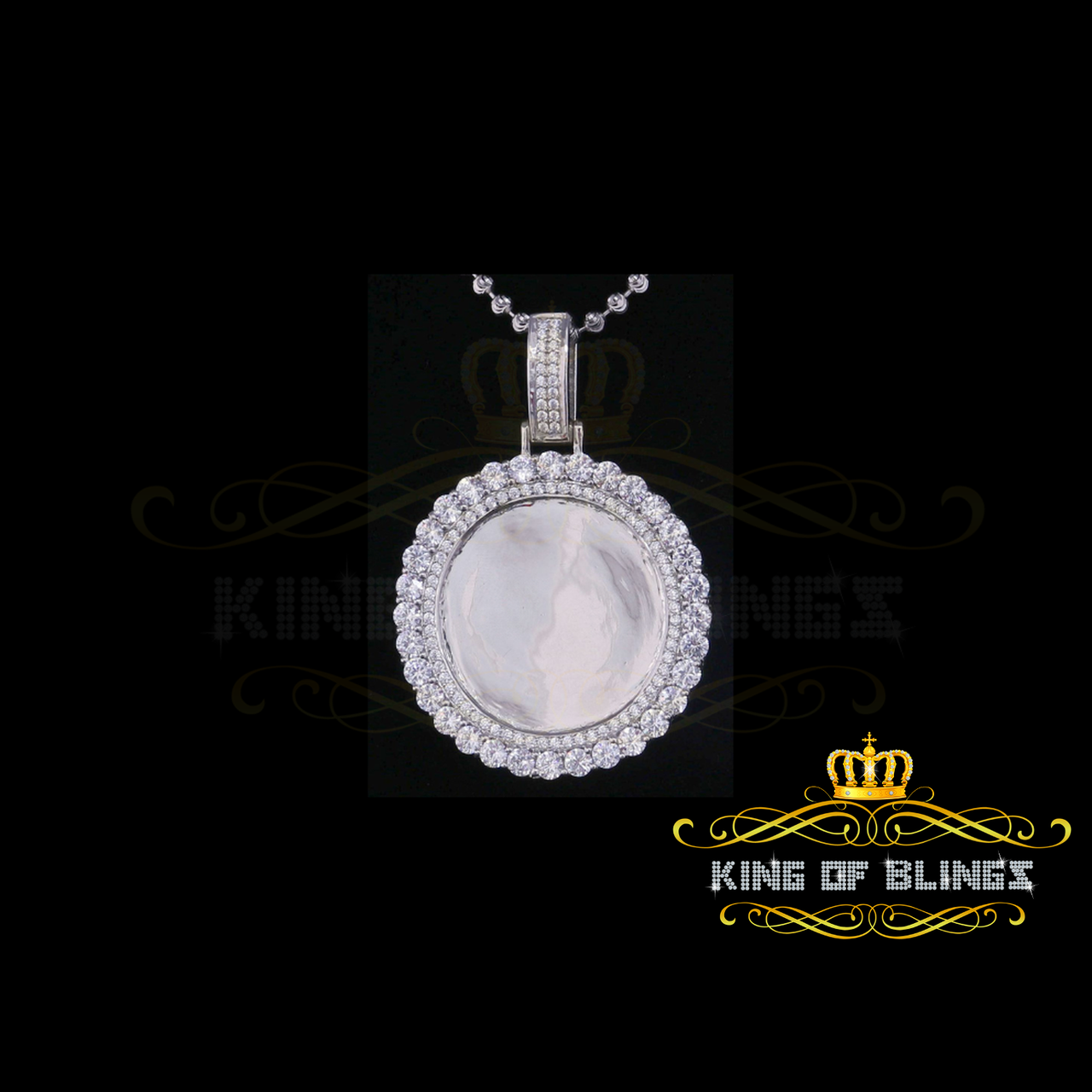 King of Bling's White Charm 925 Sterling Silver Round Shape Pendant with15.09ct Cubic Zirconia