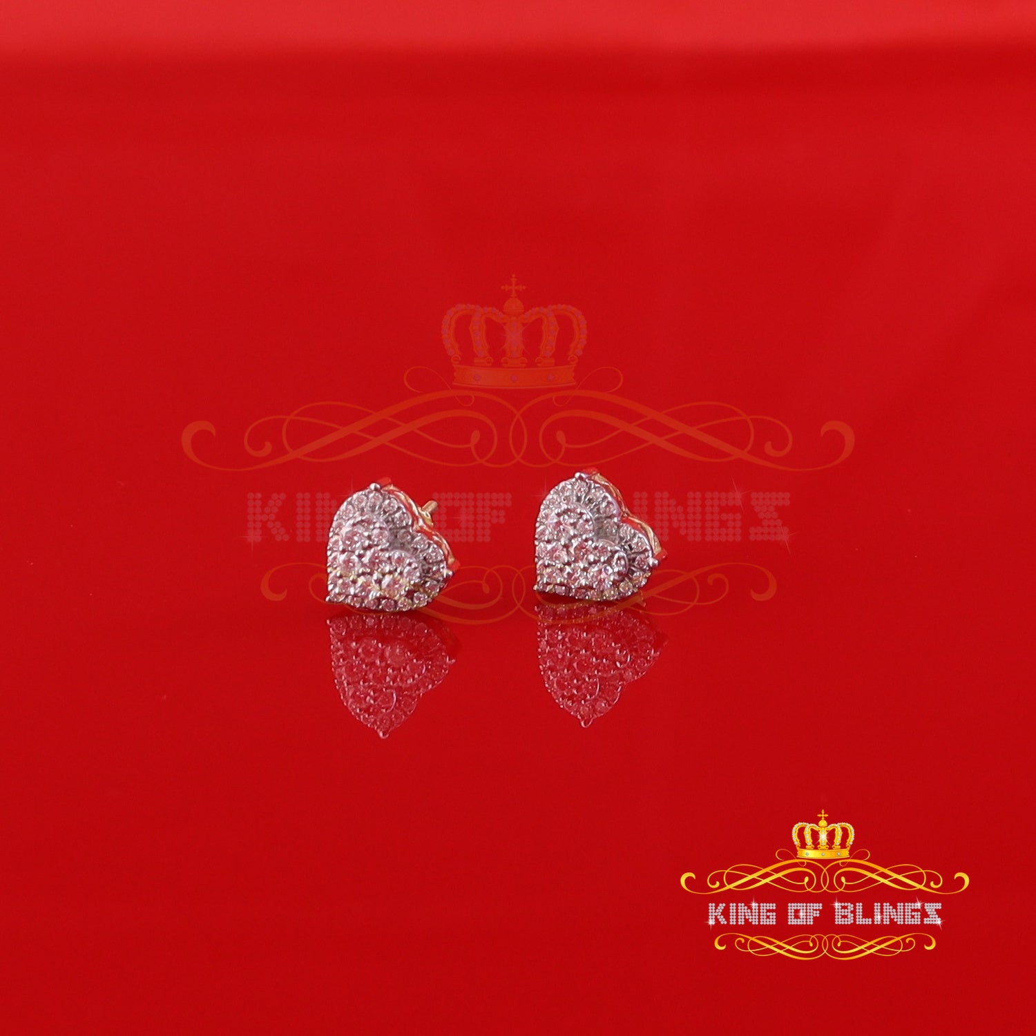 King Of Bling's Heart Earring 10k Real Yellow Gold Genuine 0.85ct Vvs 'D' Color Moissanite KING OF BLINGS