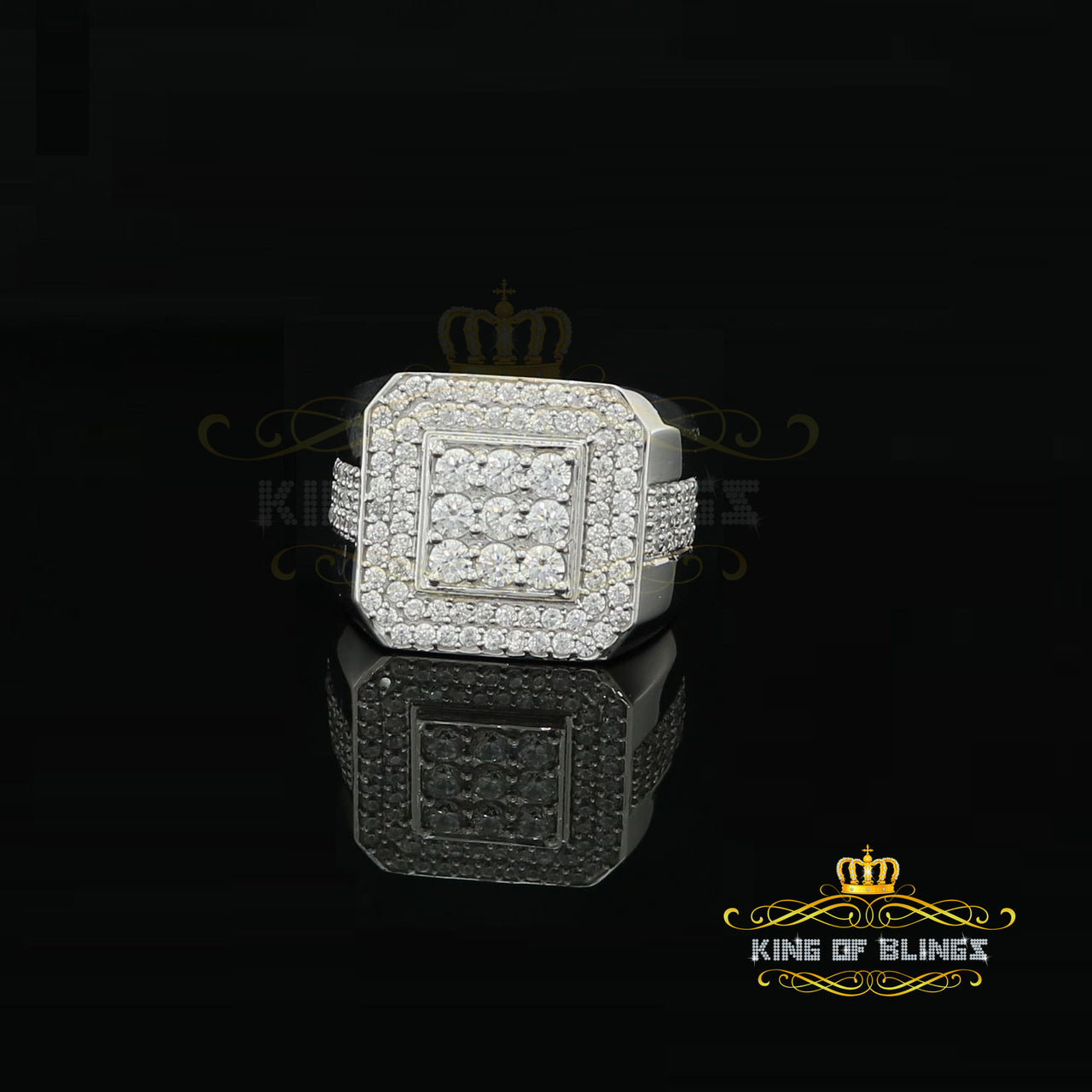 Sterling White Silver 3.50ct Cubic Zirconia Men's Adjustable Ring From SZ 10 to 12