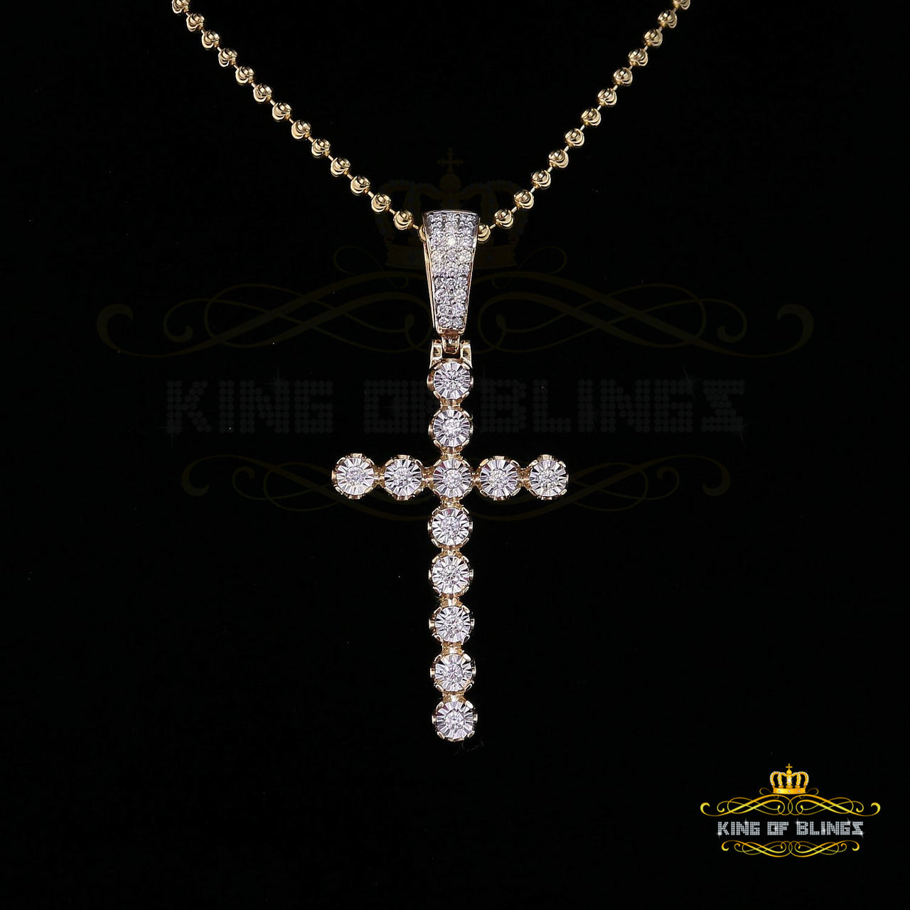 King Of Bling's Real 1.25ct Diamond Sterling Silver Cross Charm Necklace Yellow Pendant