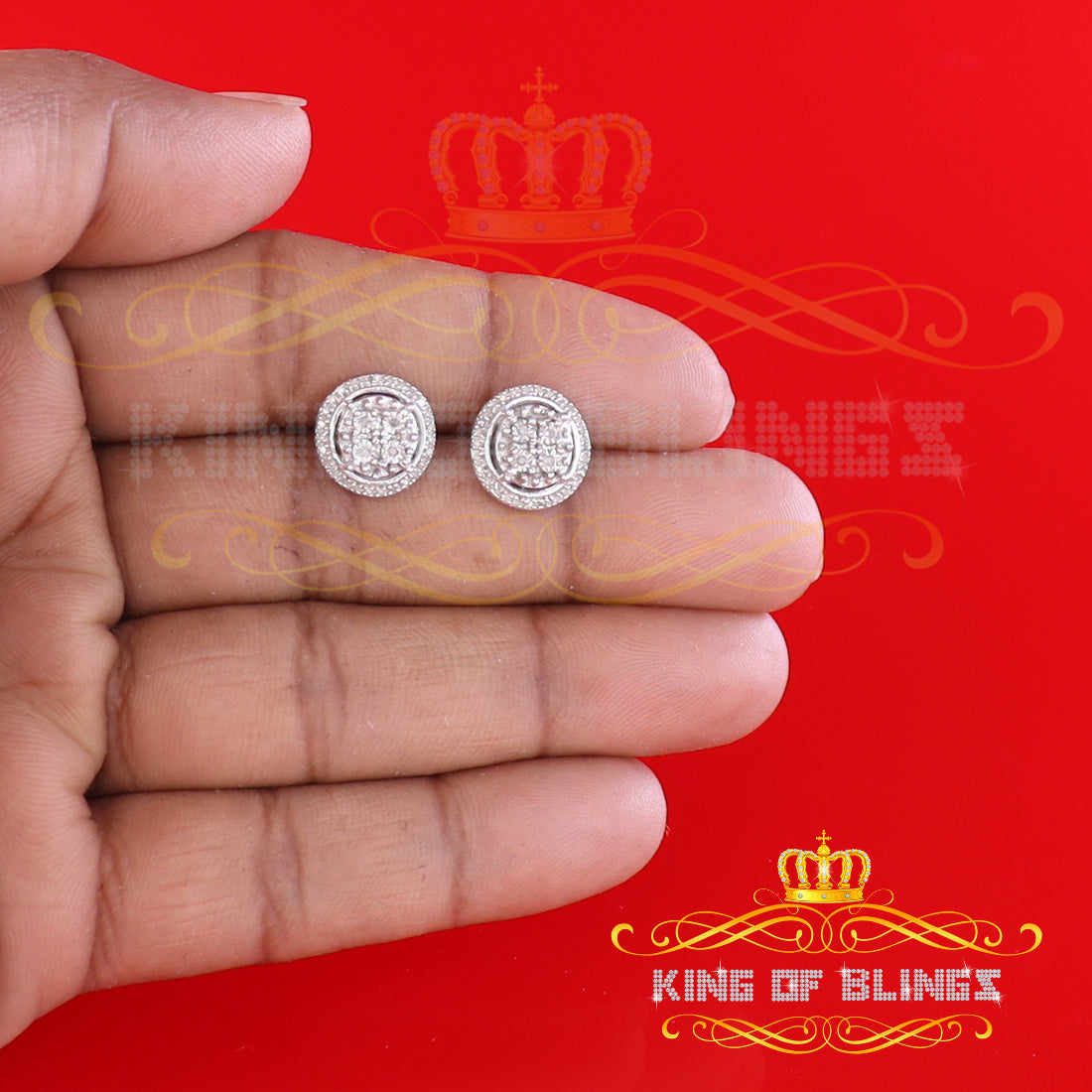 King Of Bling's 925 Sterling Silver 0.15ct Diamond For Women's/ Men's White Stud Circle Earrings