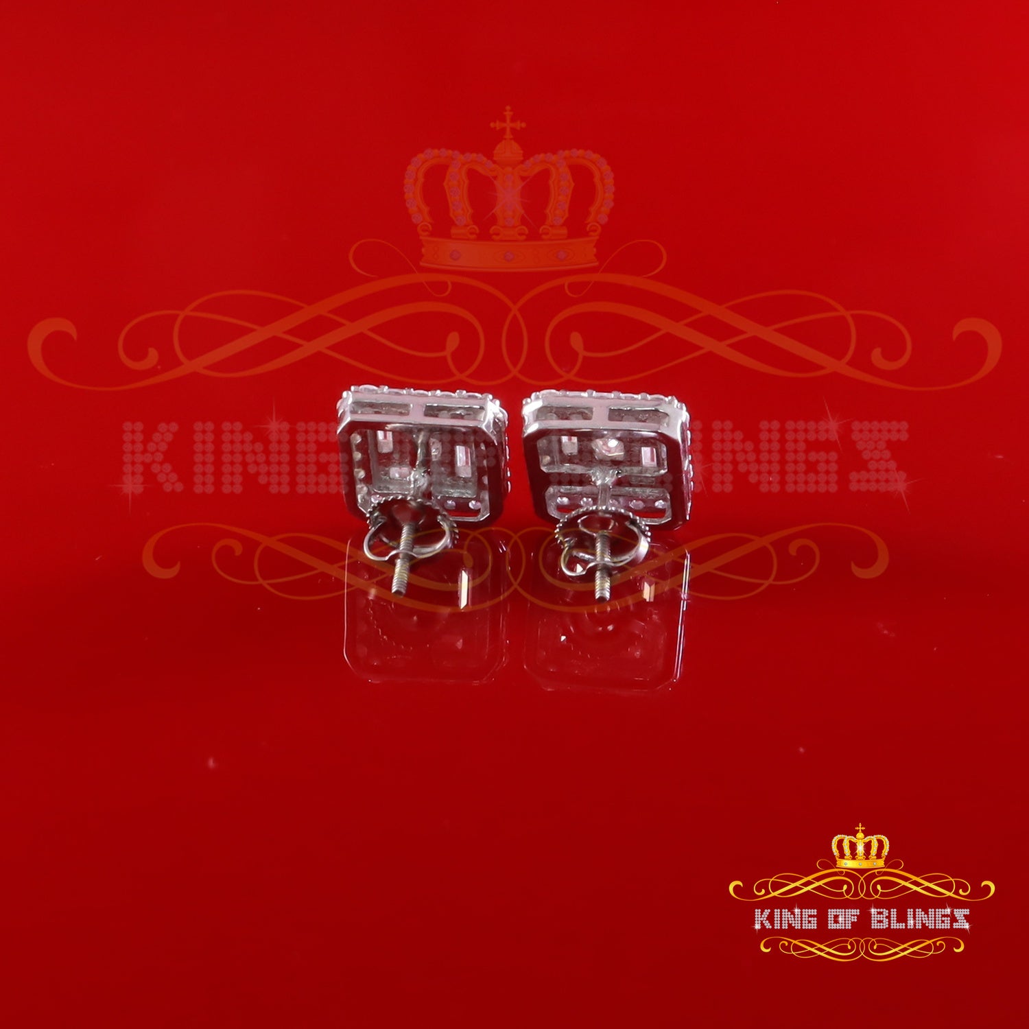 King of Bling's New Men's White 925 Silver 1.66ct VVS D Moissanite Square Stud Womens Earring KING OF BLINGS