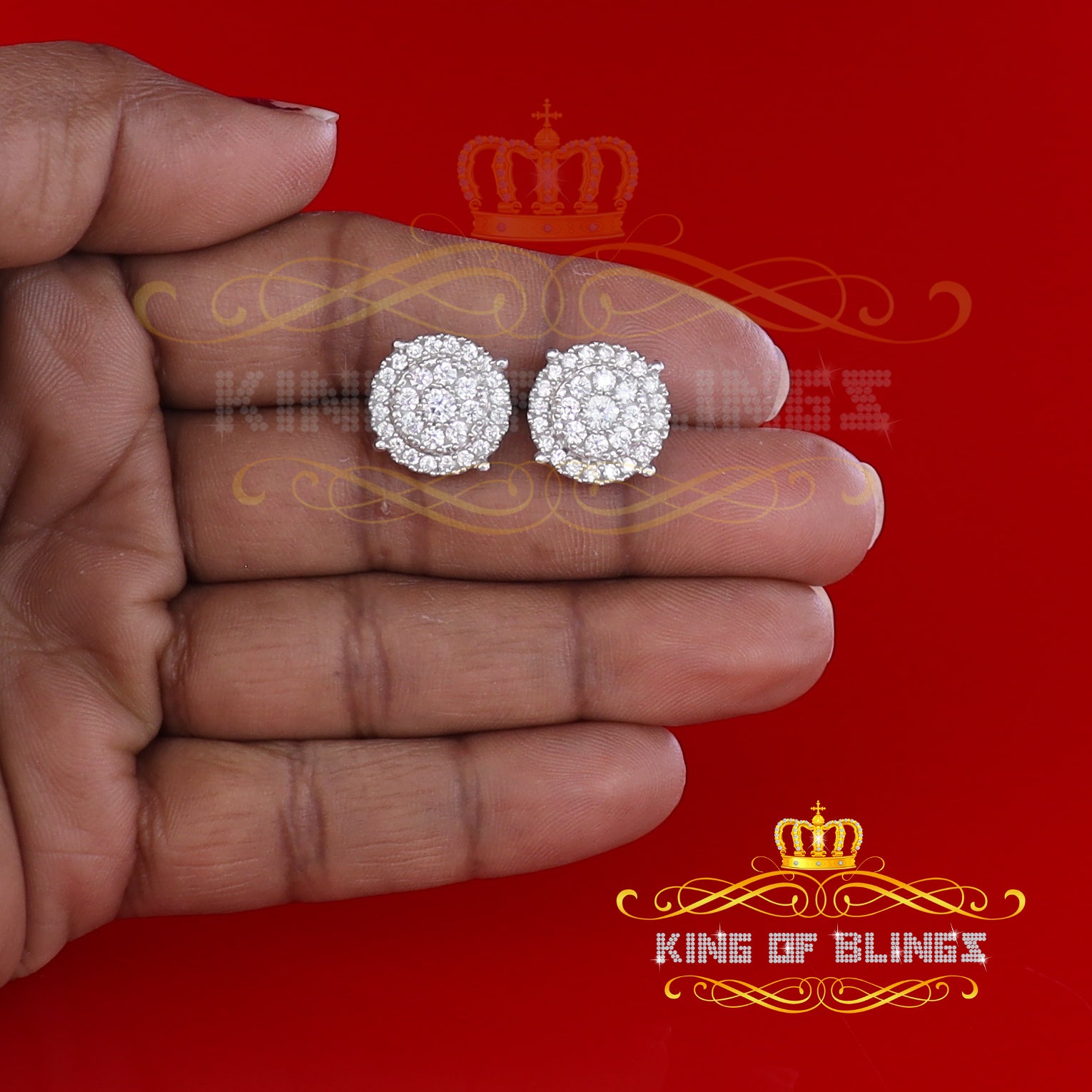 King of Blings- Aretes Para Hombre 925 White Silver 2.82ct Cubic Zirconia Round Women's Earrings KING OF BLINGS