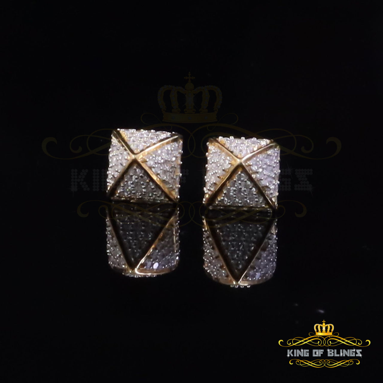 King of Bling's 925 Yellow Silver Screw Back 2.19ct Cubic Zirconia Hip Hop Women Hexagon Earring