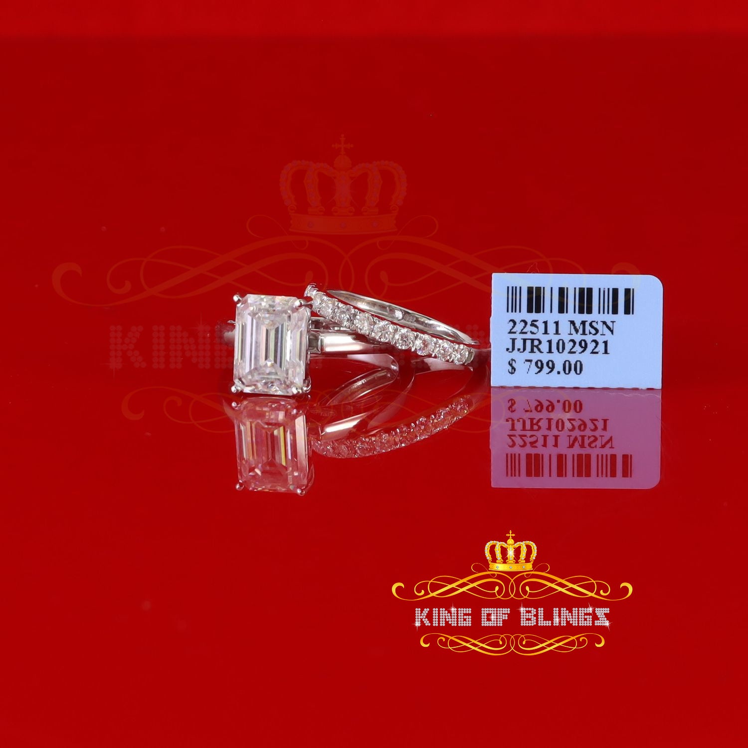 King of Bling's White 5.00ct Moissanite Sterling Silver Mens/Women Bridal Rings Rectangle Size 8 KING OF BLINGS