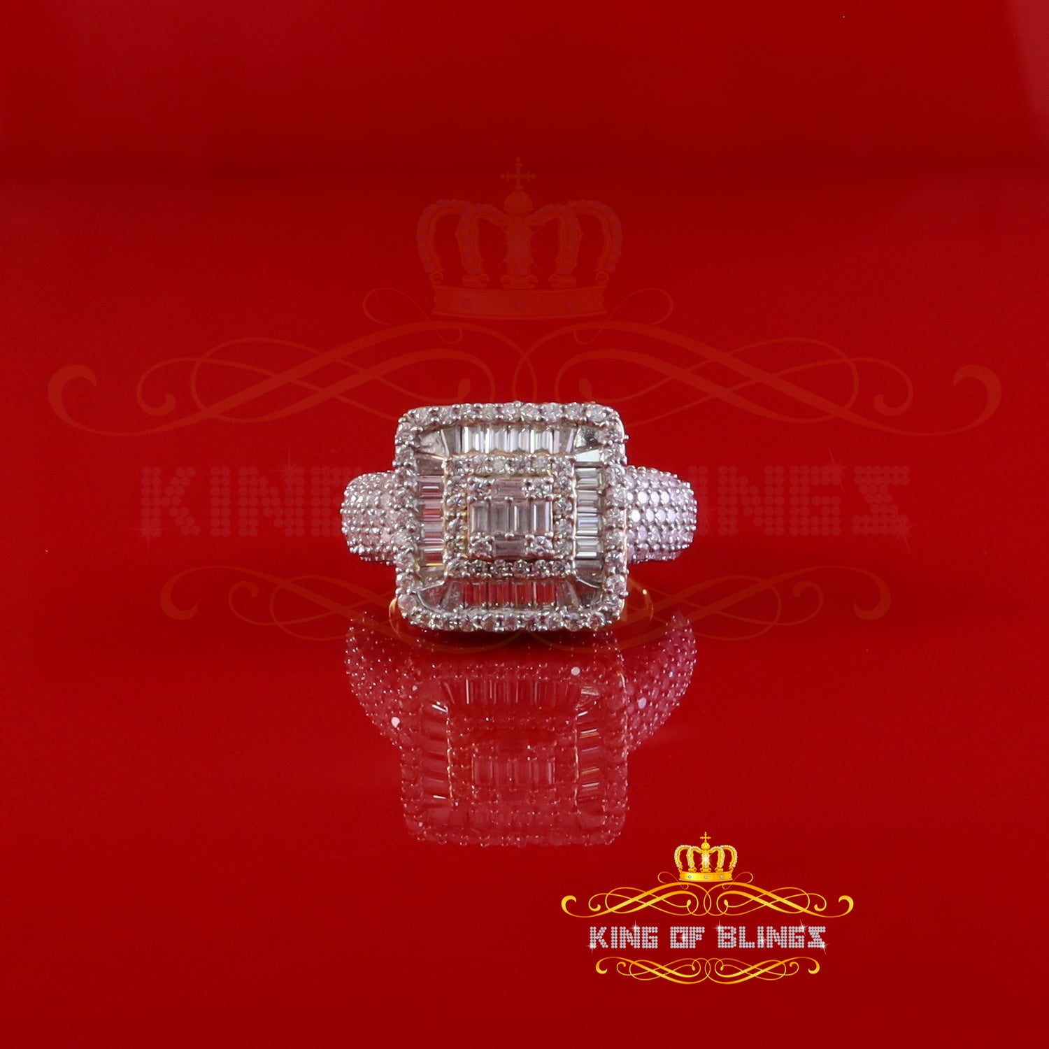King of Bling's 925 Yellow Sterling Silver 5.50ct VVS 'D' Moissanite Square Men's Rings Size 10 King of Blings