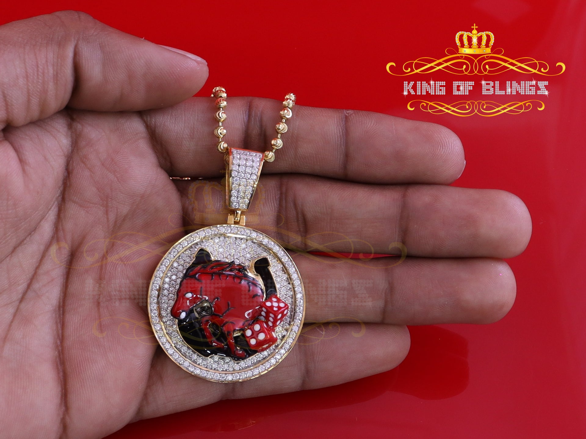 King Of Bling's King OF Bling's 5.00ct Moissanite 925 Enamel Silver Yellow "HORSE SHOE" Pendant KING OF BLINGS