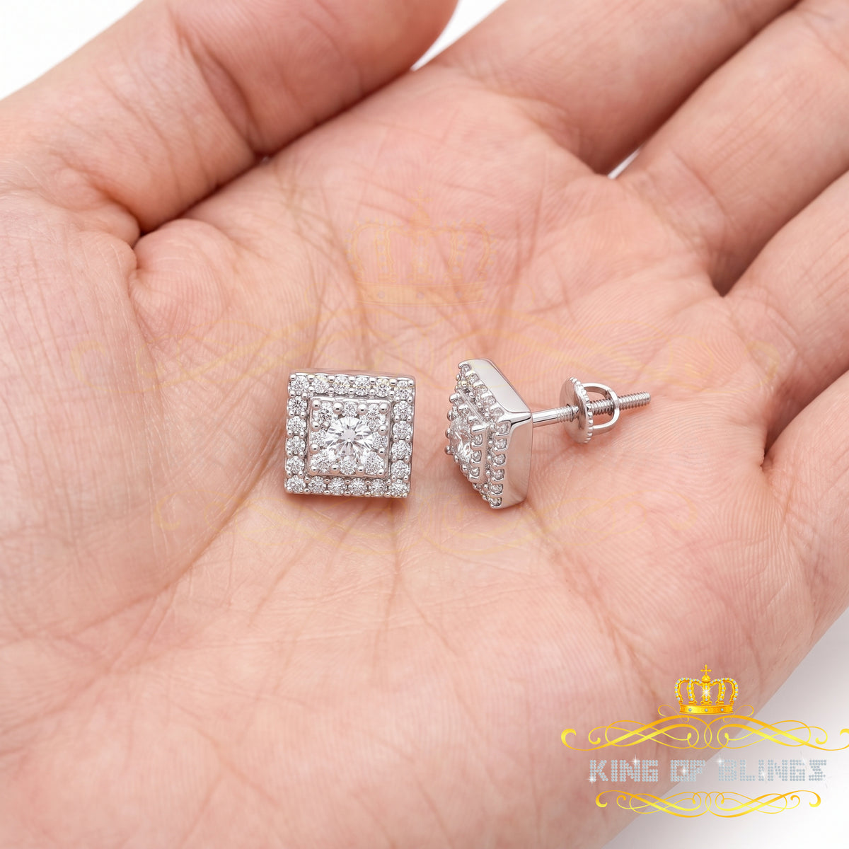 King of Bling's 1.2ct Cubic Zirconia 925 White Sterling Silver Women's Hip Hop Square Earrings KING OF BLINGS