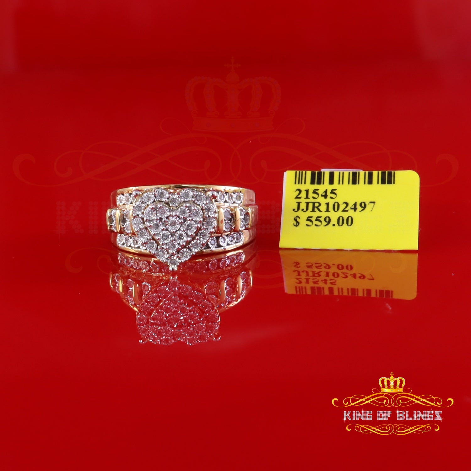 King Of Bling's Real Diamond 0.25ct Cindarella Heart Ring SZ 7 Real 925 Yellow Silver for Women King of Blings