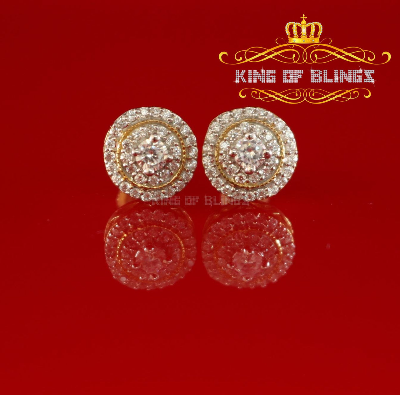 King of Bling's Yellow Silver 925 Aretes Para Hombre 0.92ct Cubic Zirconia Women's Round Earring KING OF BLINGS