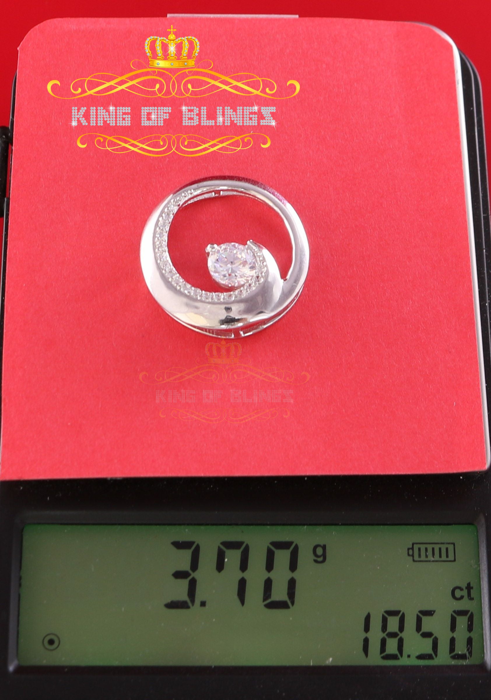 King Of Bling's Fancy Circle Shape 2.50ct Sterling Silver White Pendant Cubic Zirconia Stone KING OF BLINGS