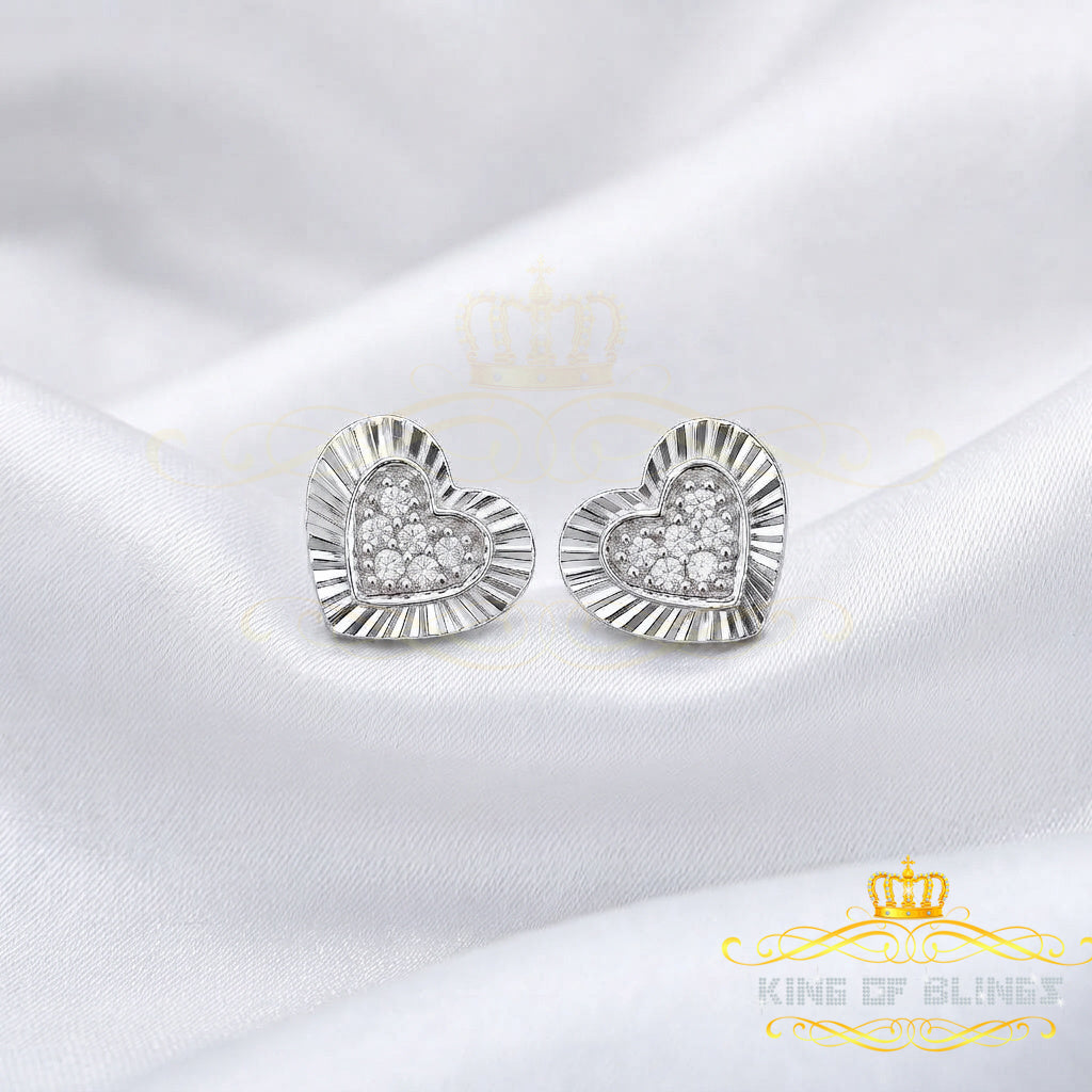 King of Bling's Aretes Para Hombre 925 White Silver 1.36ct Cubic Zirconia Heart Women's Earrings KING OF BLINGS