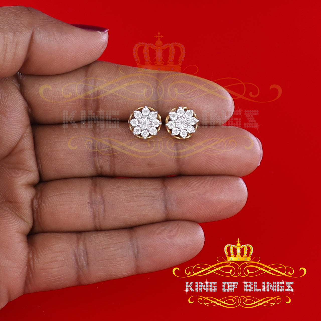 King of Blings-925 Sterling Silver Yellow 0.10ct Diamond For Men's & Women's Floral Earrings