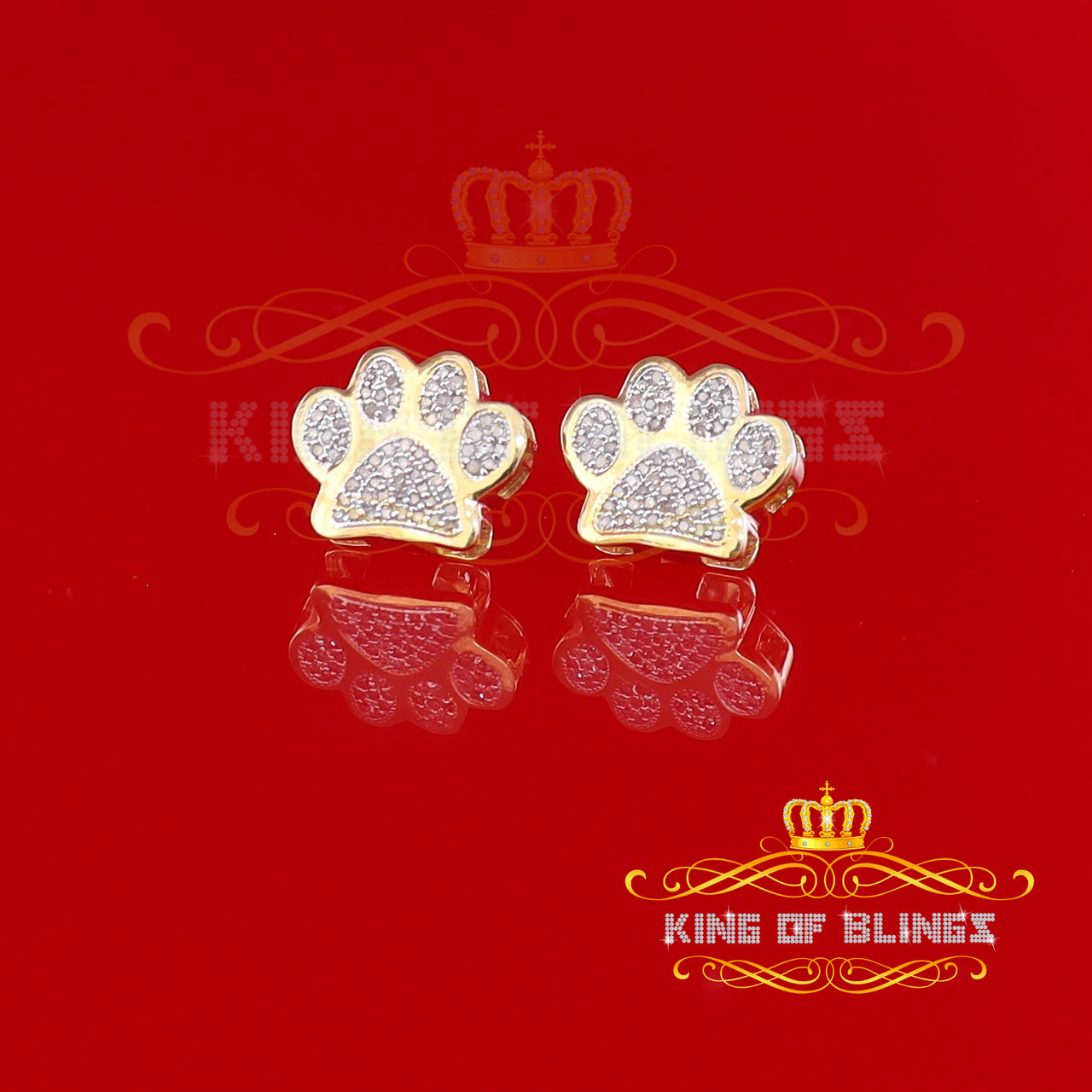 King of Blings-925 Yellow 0.25ct Diamond Hip Hop Men's & Women's Stud Earring Sterling Silver