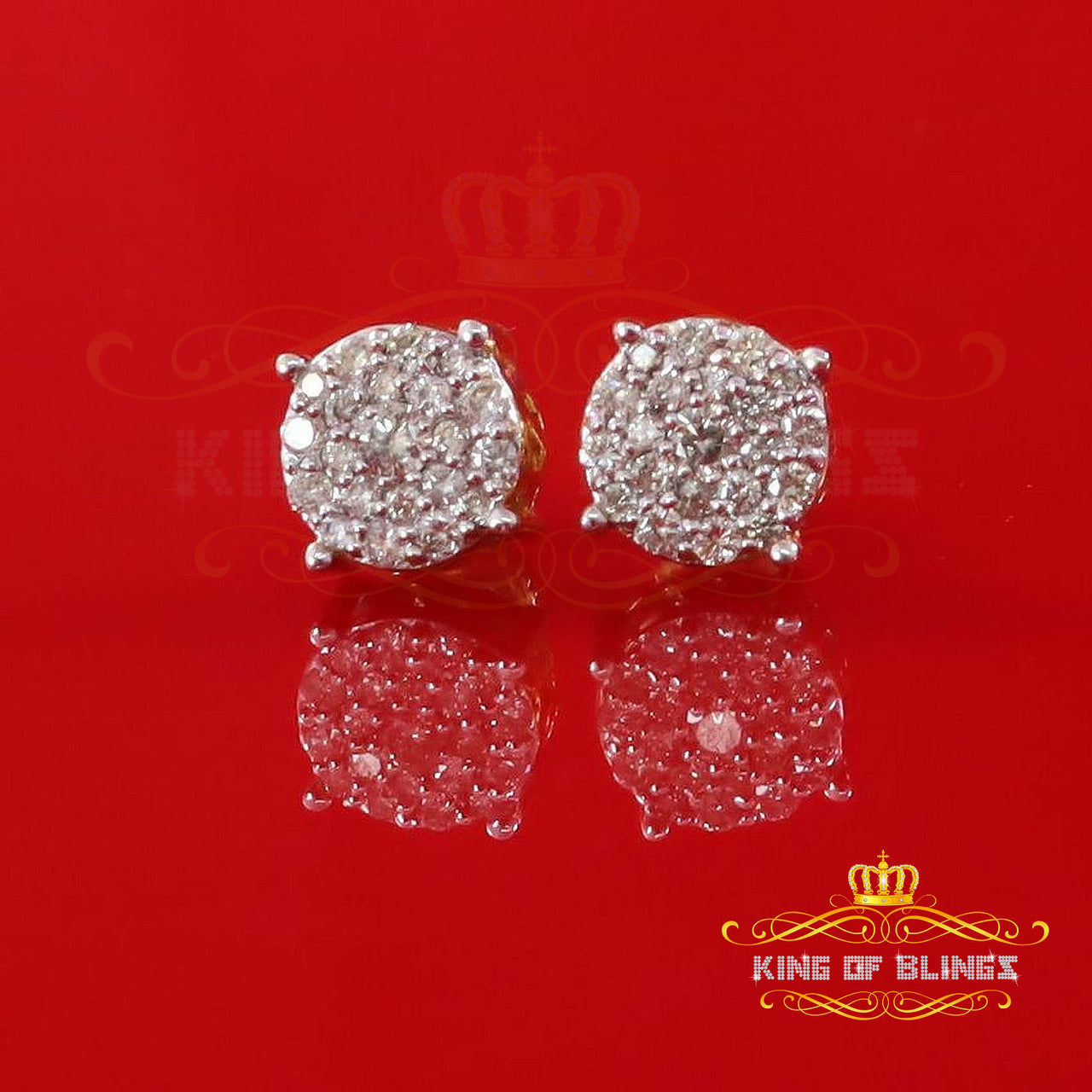 King Of Bling's 10K Real Yellow Gold Real Diamond 0.60CT Men's/Women's Stud Round Earring