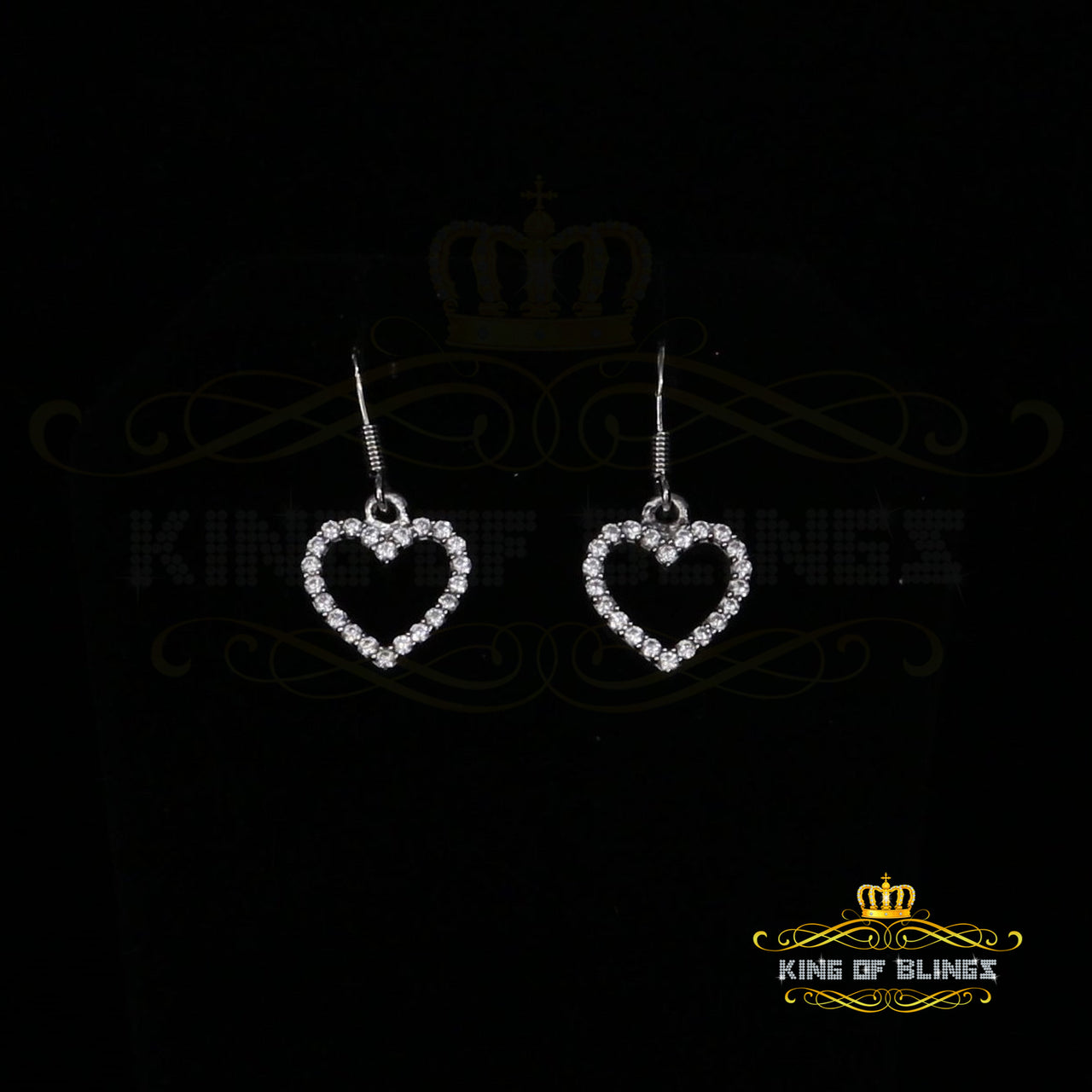 King of Blings- 925 White Silver 0.58ct Cubic Zirconia Cluster Women's Dangling Heart Earrings KING OF BLINGS