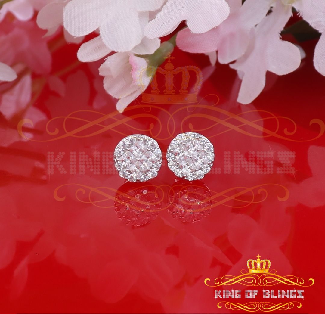 King of Blings- Aretes Para Hombre 925 White Silver 1.68ct Cubic Zirconia Round Women's Earrings KING OF BLINGS